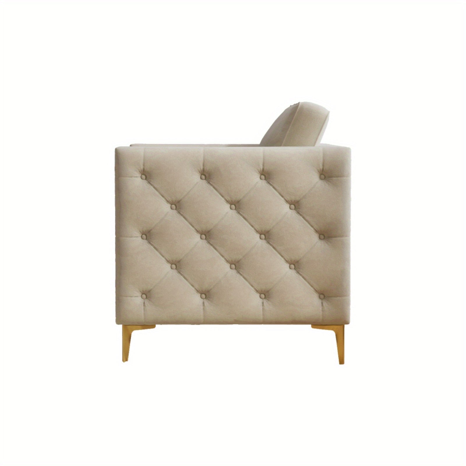 Accent Chair for Living Room Upholstered Arm Chair with Metal Legs Beige Velvet