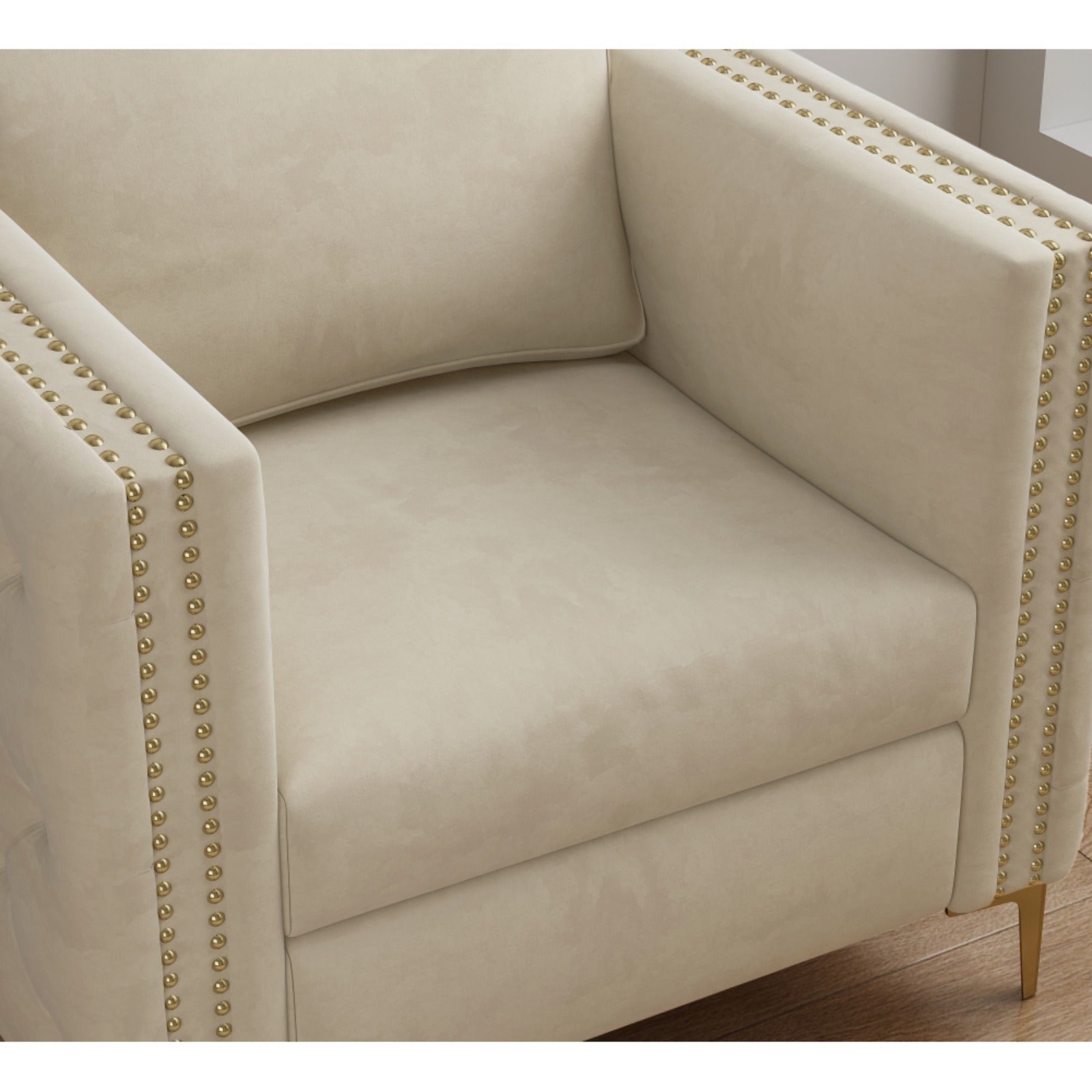 Accent Chair for Living Room Upholstered Arm Chair with Metal Legs Beige Velvet