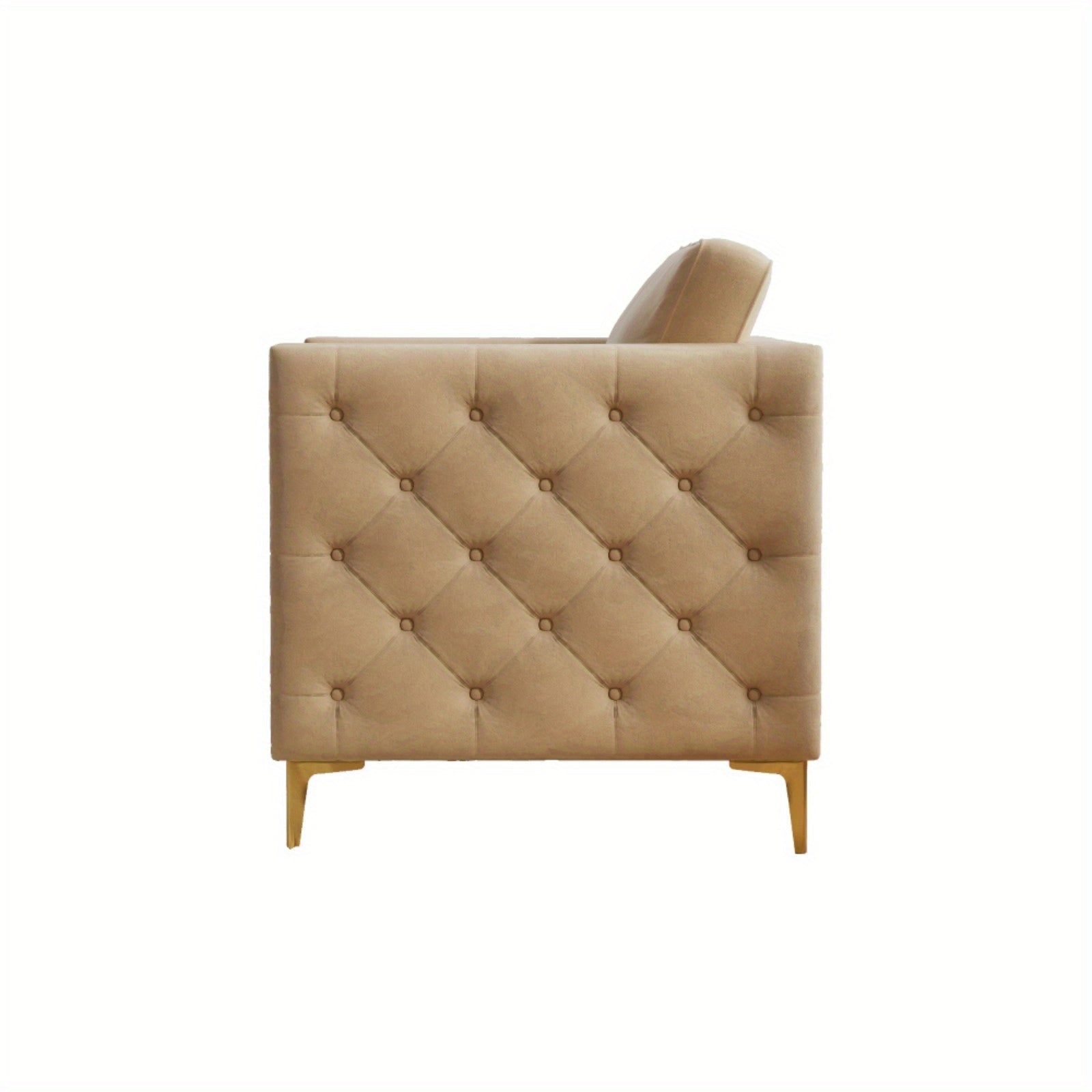 Elegant Champagne Velvet Accent Chair with Golden Metal Legs - Quilted Upholstery, Removable Cushion, Ergonomic Design for Living Room or Bedroom, Stylish Seating Option|Modern Accent Furniture|Plush Cushi