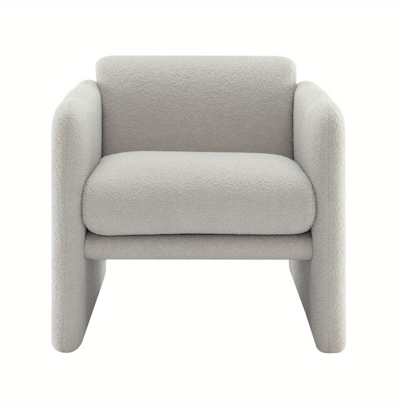 Arm Chair with waved arms, Metal decoration on both side arms, Accent chair for Primary Living Space, Living room, Bedroom, Teddy Fabric, Light Grey