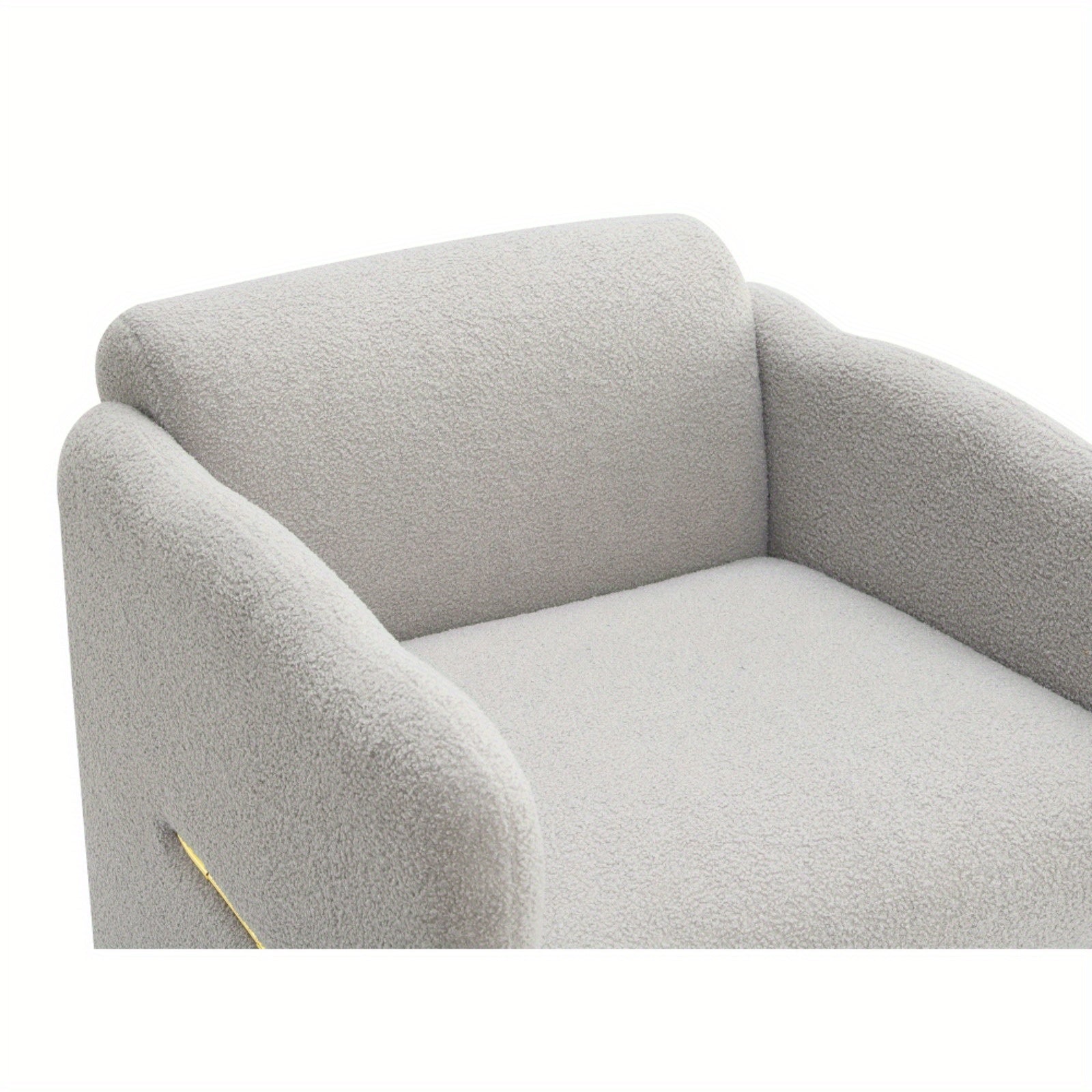 Arm Chair with waved arms, Metal decoration on both side arms, Accent chair for Primary Living Space, Living room, Bedroom, Teddy Fabric, Light Grey