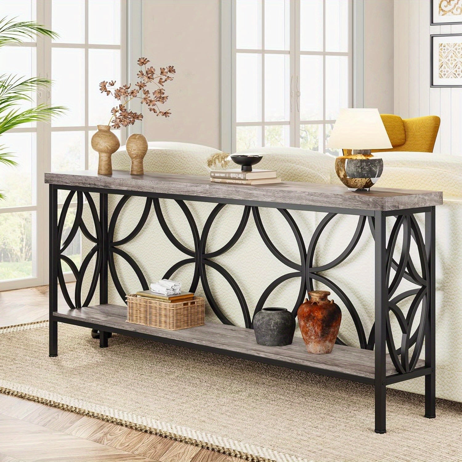 70.9-Inch Narrow Sofa Table, Modern Long Sofa Table Behind Couch, Entry Console Table with Storage for Entryway, Living Room, Foyer, Unique Design, Rustic Brown