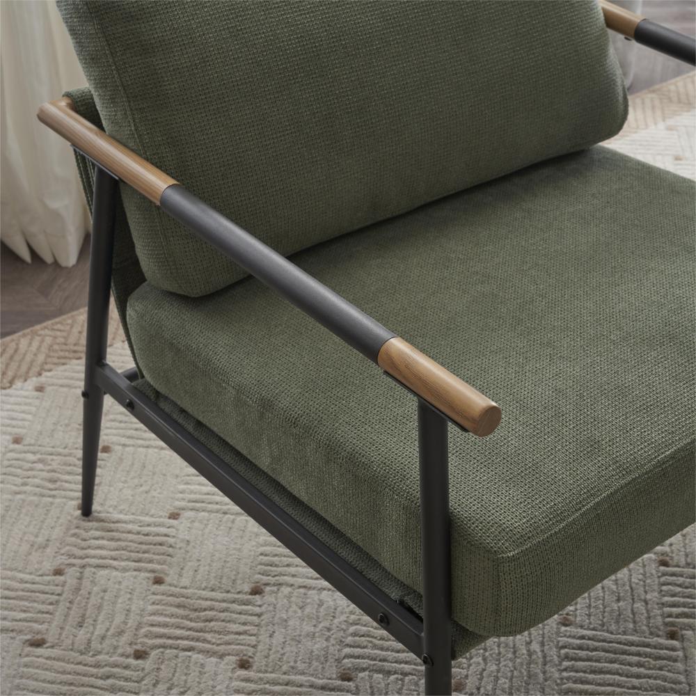 Upholstered Mid Century Lounge Chair Reading Armchair Chenille Fabric Modern Arm Chair with Metal Frame, Accent Chair for Living Room, Green