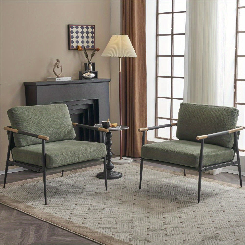 Upholstered Mid Century Lounge Chair Reading Armchair Chenille Fabric Modern Arm Chair with Metal Frame, Accent Chair for Living Room, Green