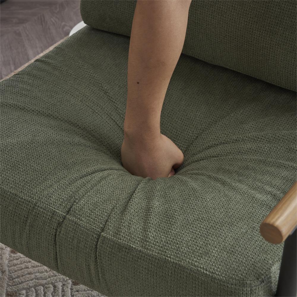 Upholstered Mid Century Lounge Chair Reading Armchair Chenille Fabric Modern Arm Chair with Metal Frame, Accent Chair for Living Room, Green