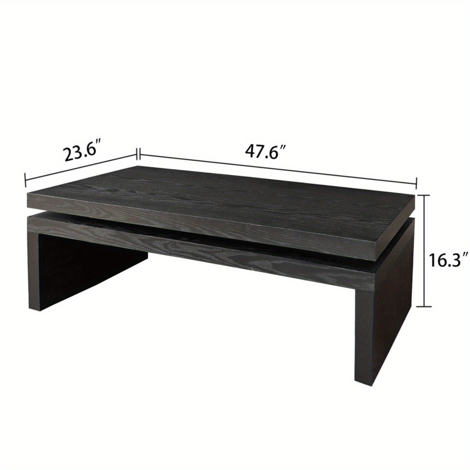 Modern Coffee Table, Black Wooden Coffee Table, Rectangle Cocktail Tea Table for Living Room, 47.6" L* 23.6" W * 16.3" H