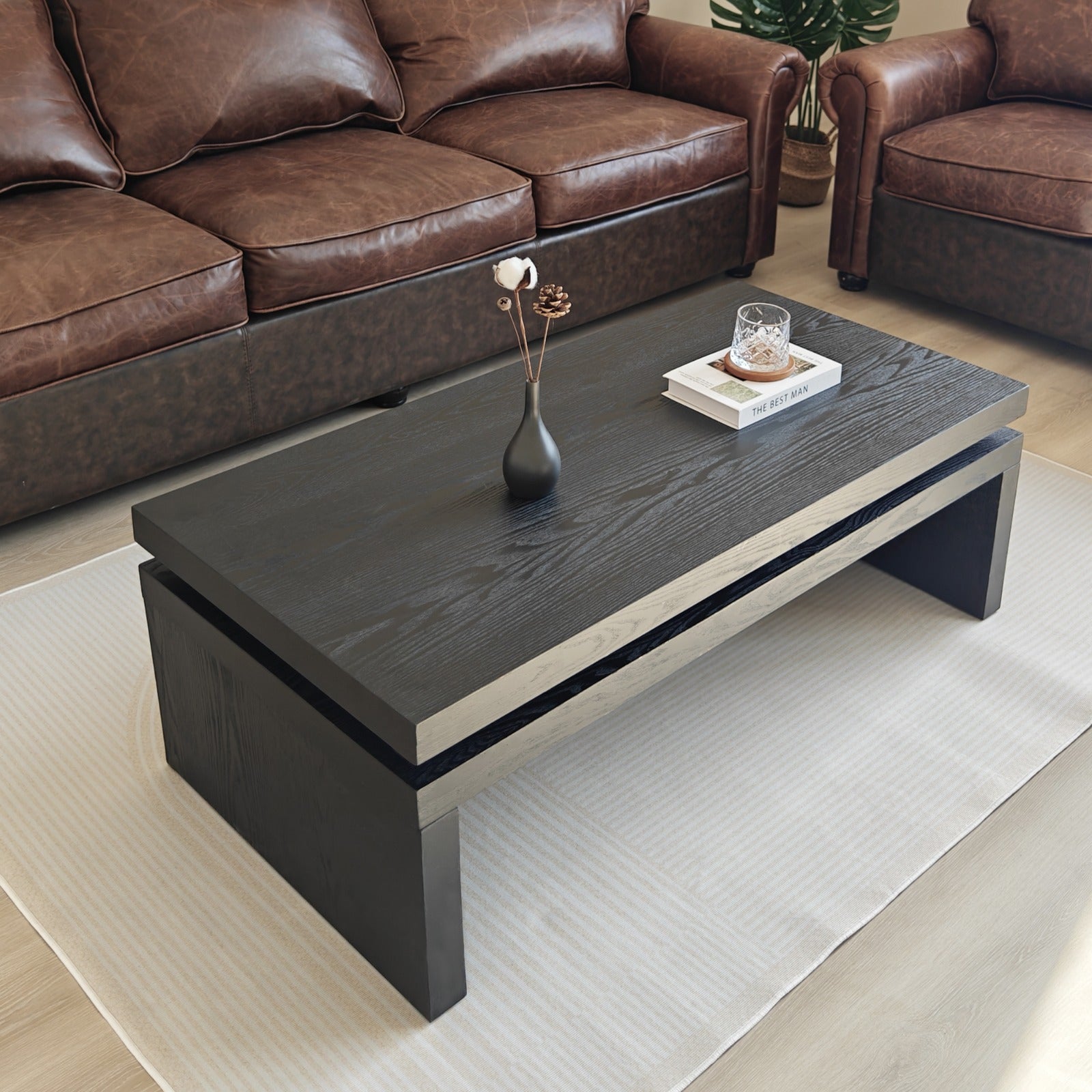 Modern Coffee Table, Black Wooden Coffee Table, Rectangle Cocktail Tea Table for Living Room, 47.6" L* 23.6" W * 16.3" H