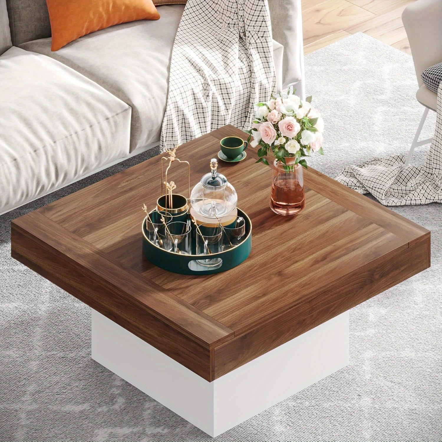 Coffee Table Square LED Coffee Table Engineered Wood Low Coffee Table for Living Room - Coffee Tables Westberry