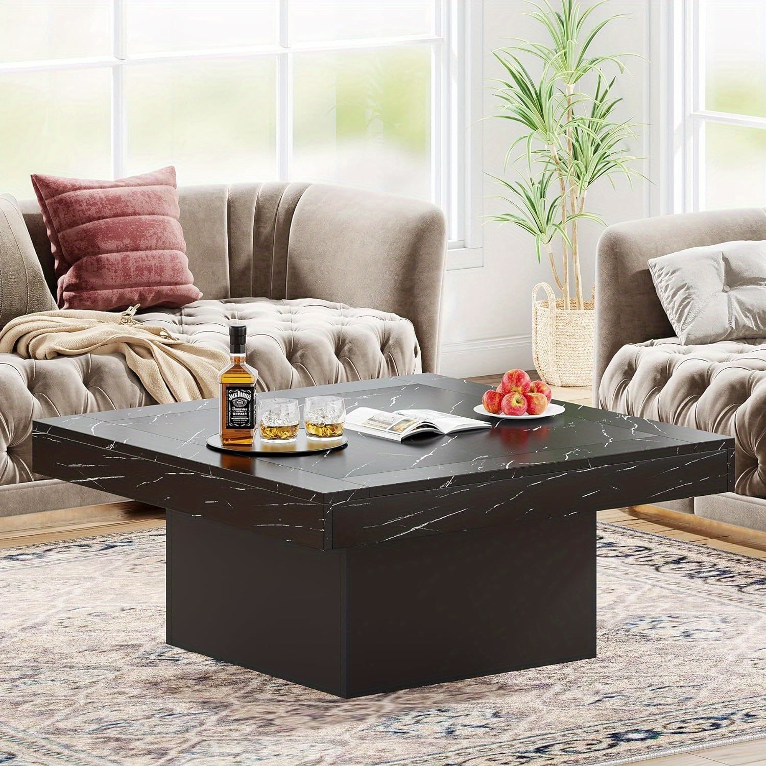 Coffee Table Square LED Coffee Table Engineered Wood Low Coffee Table for Living Room - Coffee Tables Westberry