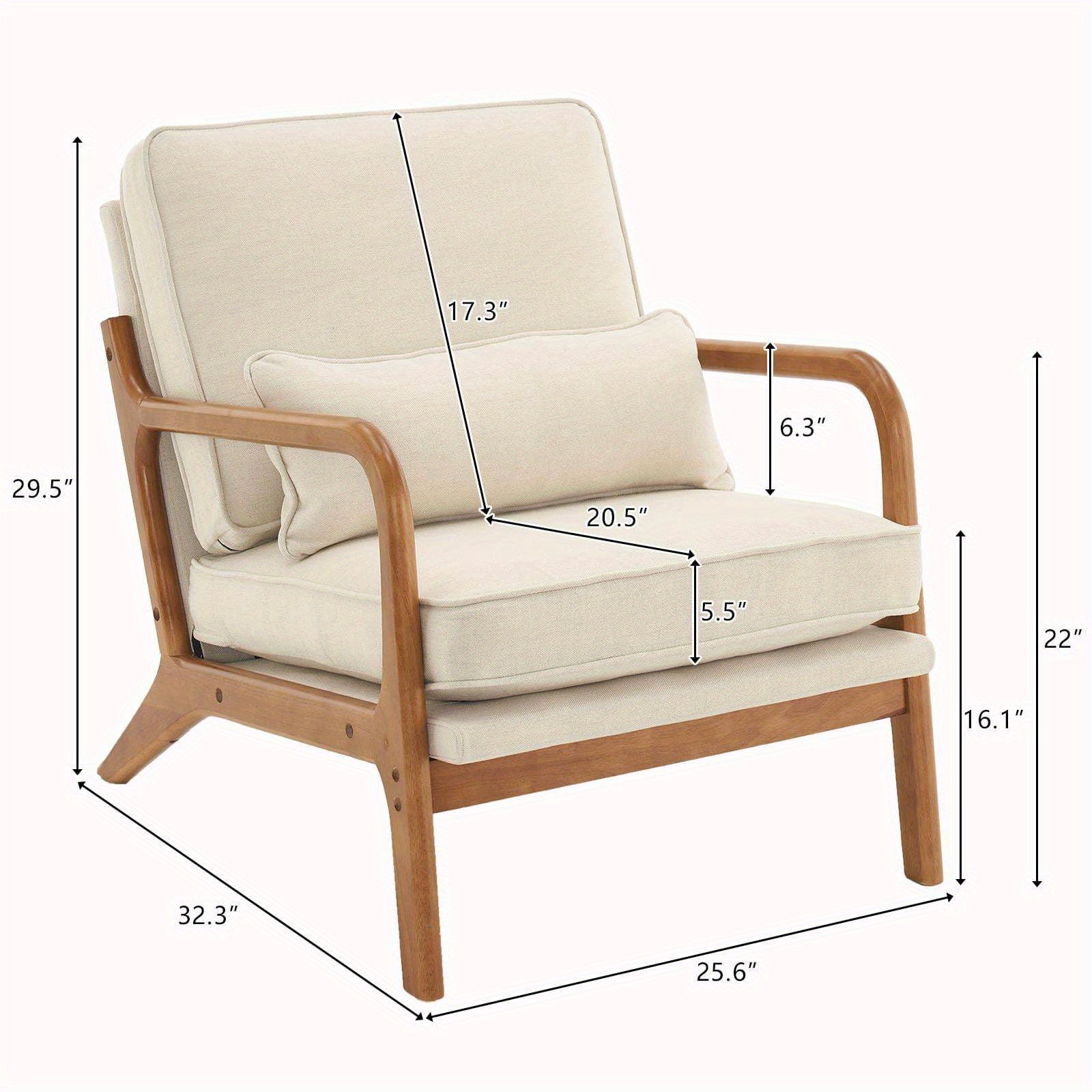 Low Back Mid Century Modern Accent Chair, Linen Fabric Armchair with Solid Wood Frame