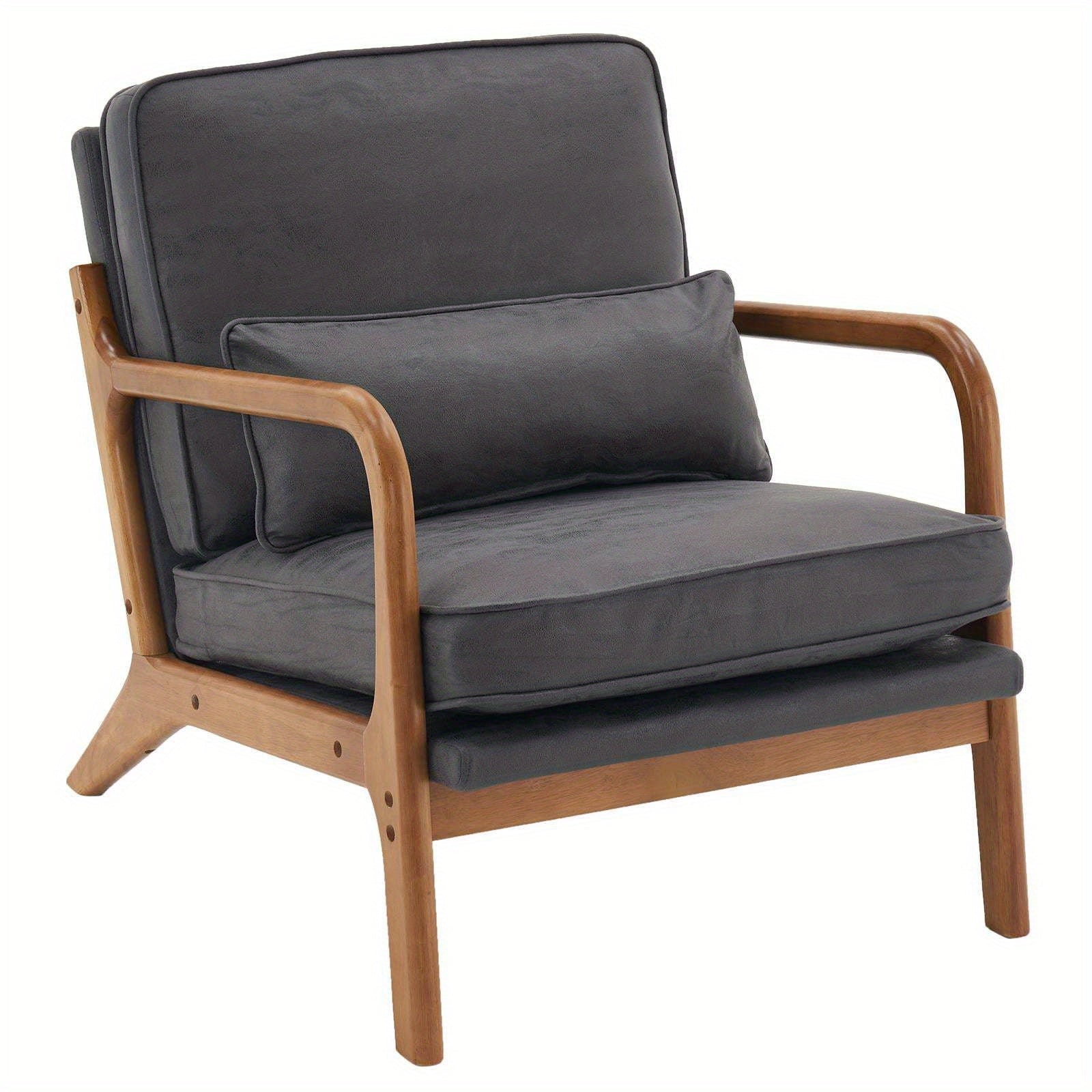 Low Back Mid Century Modern Accent Chair, Linen Fabric Armchair with Solid Wood Frame