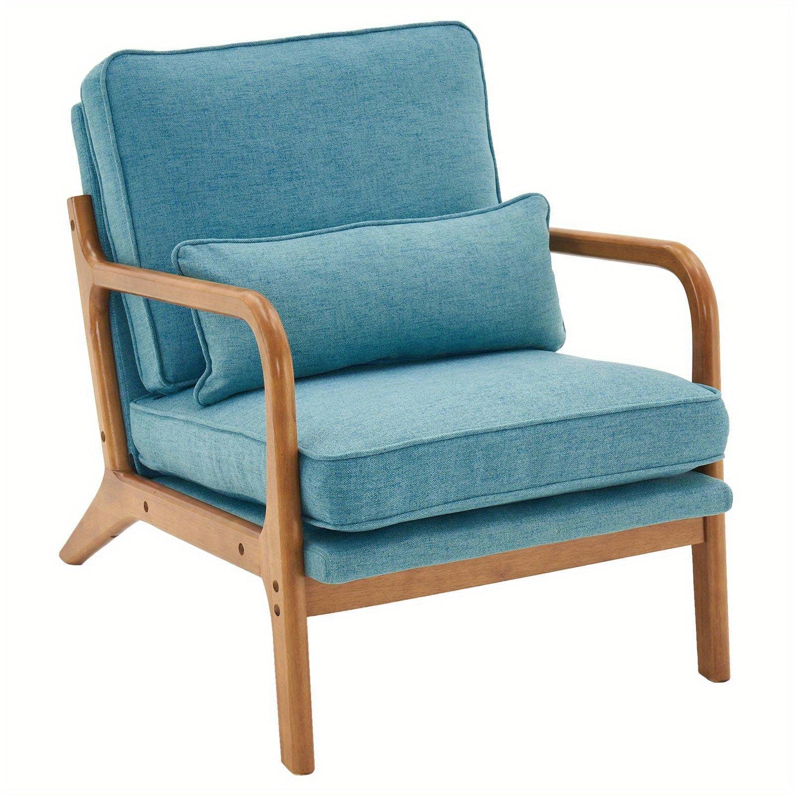 Low Back Mid Century Modern Accent Chair, Linen Fabric Armchair with Solid Wood Frame