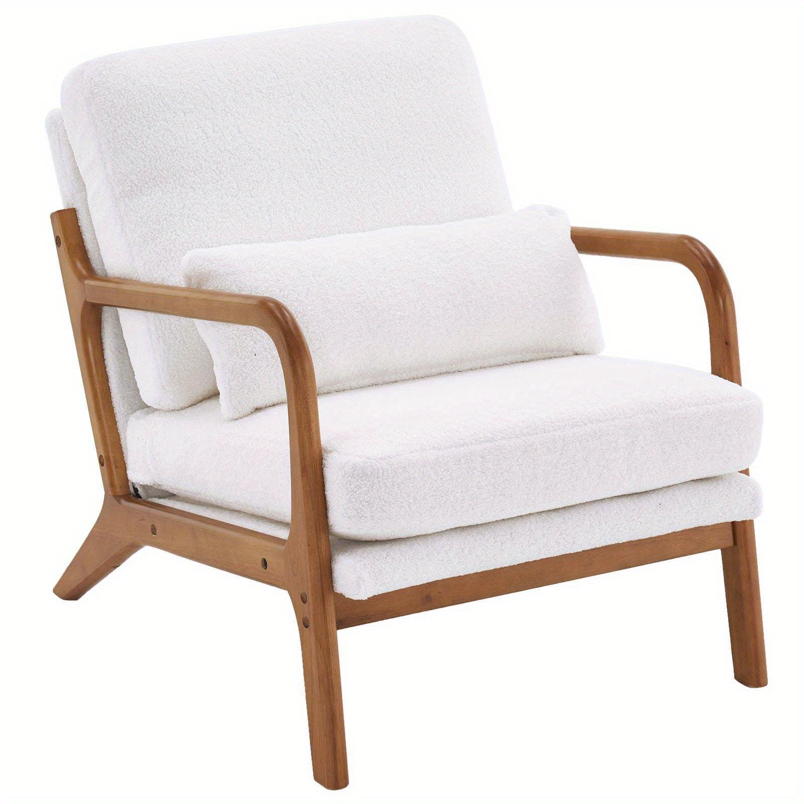 Low Back Mid Century Modern Accent Chair, Linen Fabric Armchair with Solid Wood Frame