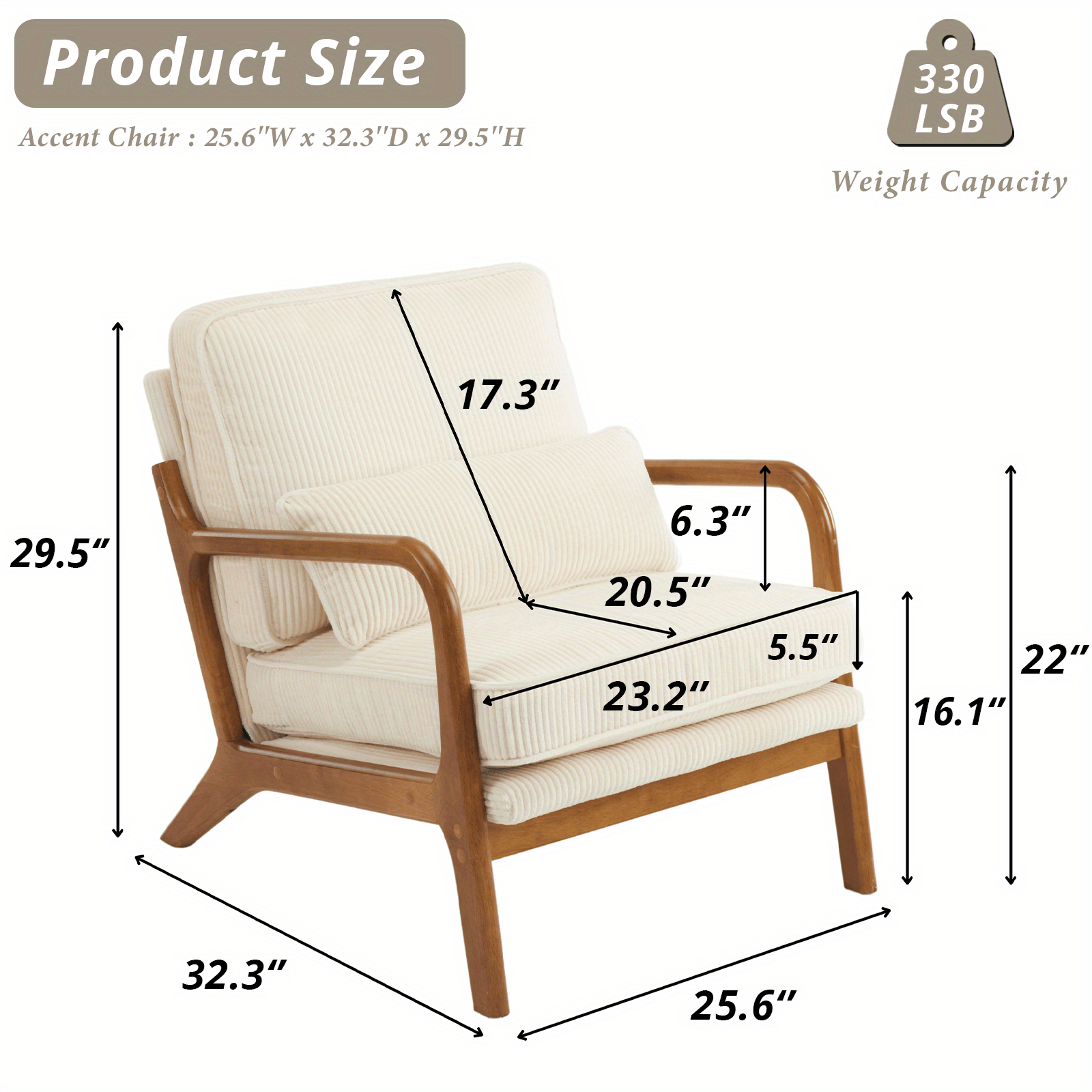 Accent Chair Set of 2 Mid-Century Modern Armchair, Living Room Chairs with Pillow Corduroy Upholstered Lounge Armchair with Solid Wood Frame & Soft Cushion for Bedroom, Reading room, Low Back