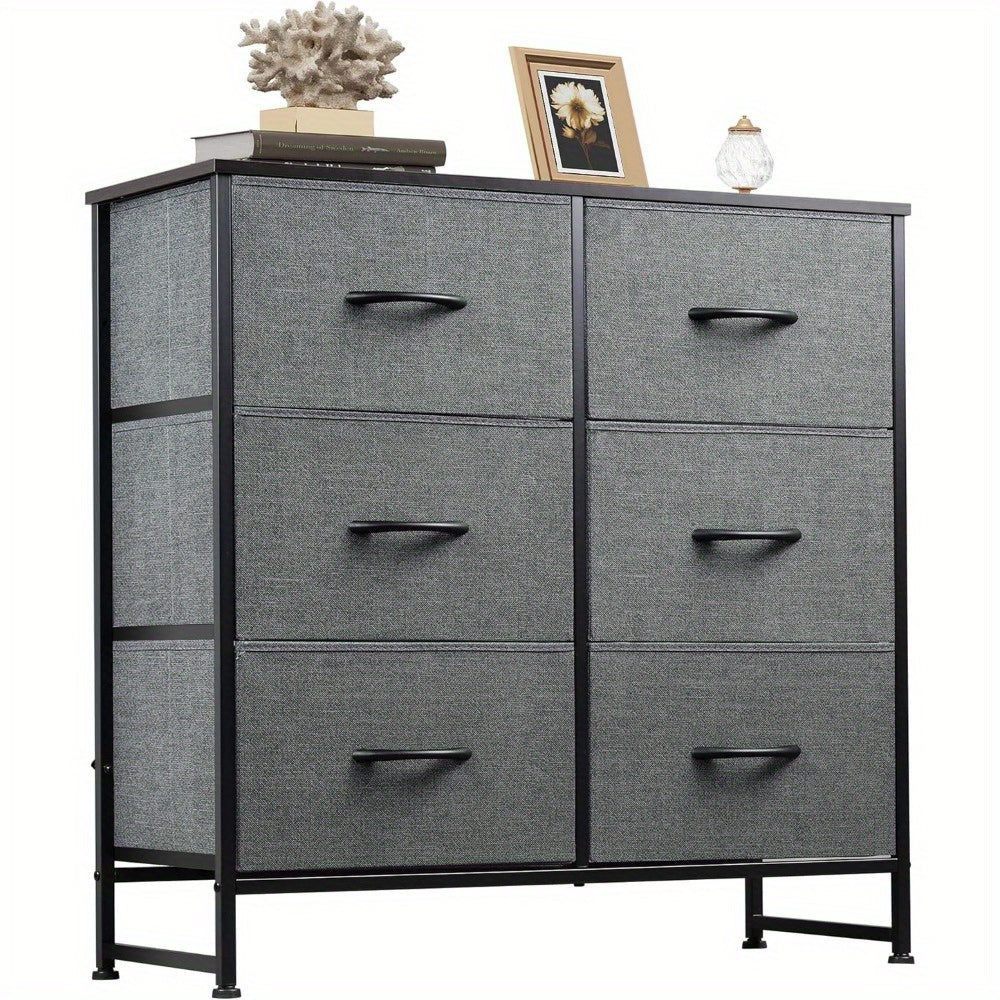 Fabric Dresser for Bedroom 6 Drawer Double Dresser Storage Tower with Fabric Bins Chest of Drawers for Closet Living