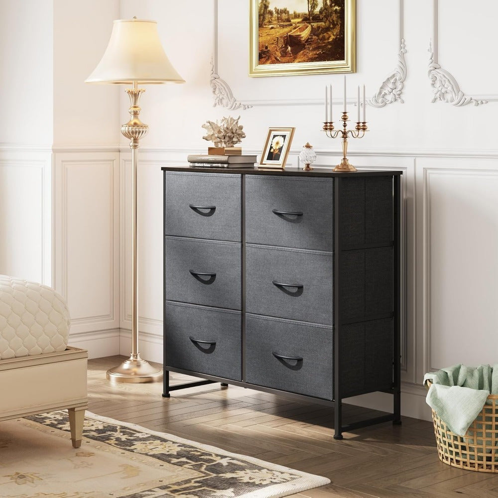 Fabric Dresser for Bedroom 6 Drawer Double Dresser Storage Tower with Fabric Bins Chest of Drawers for Closet Living