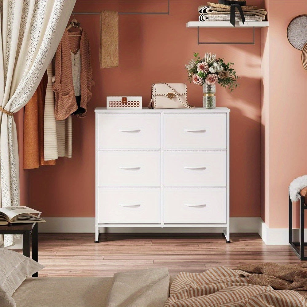 Fabric Dresser for Bedroom 6 Drawer Double Dresser Storage Tower with Fabric Bins Chest of Drawers for Closet Living