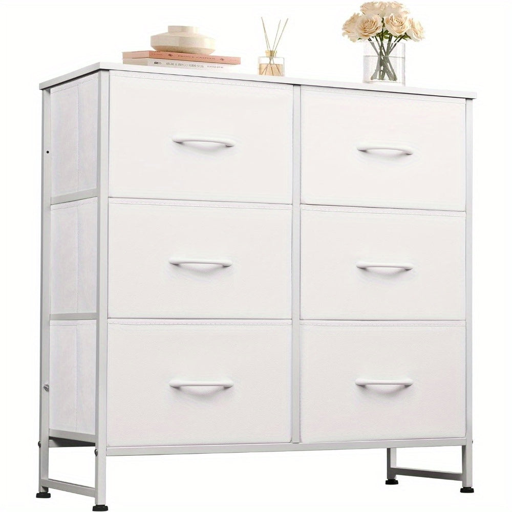 Fabric Dresser for Bedroom 6 Drawer Double Dresser Storage Tower with Fabric Bins Chest of Drawers for Closet Living