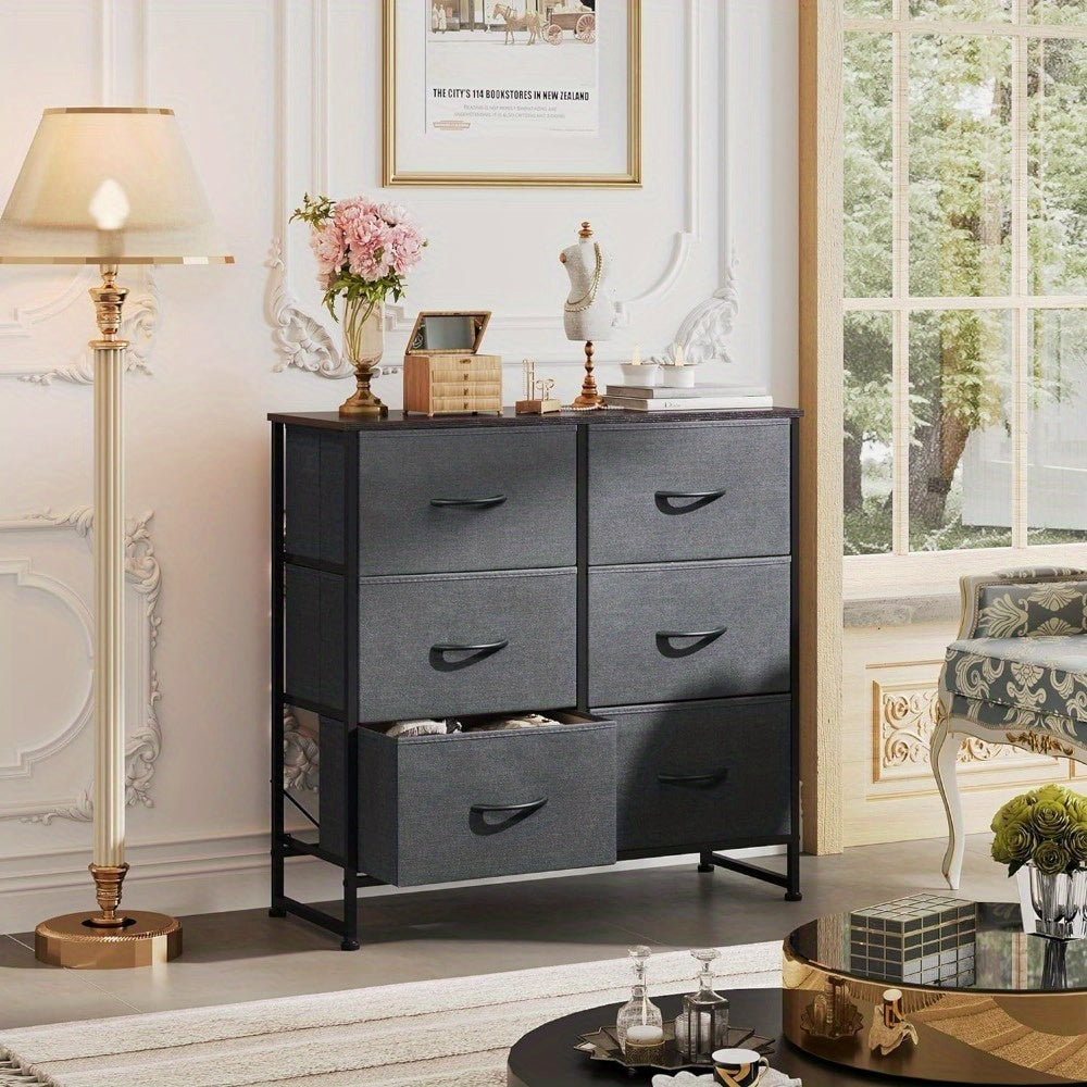 Fabric Dresser for Bedroom 6 Drawer Double Dresser Storage Tower with Fabric Bins Chest of Drawers for Closet Living