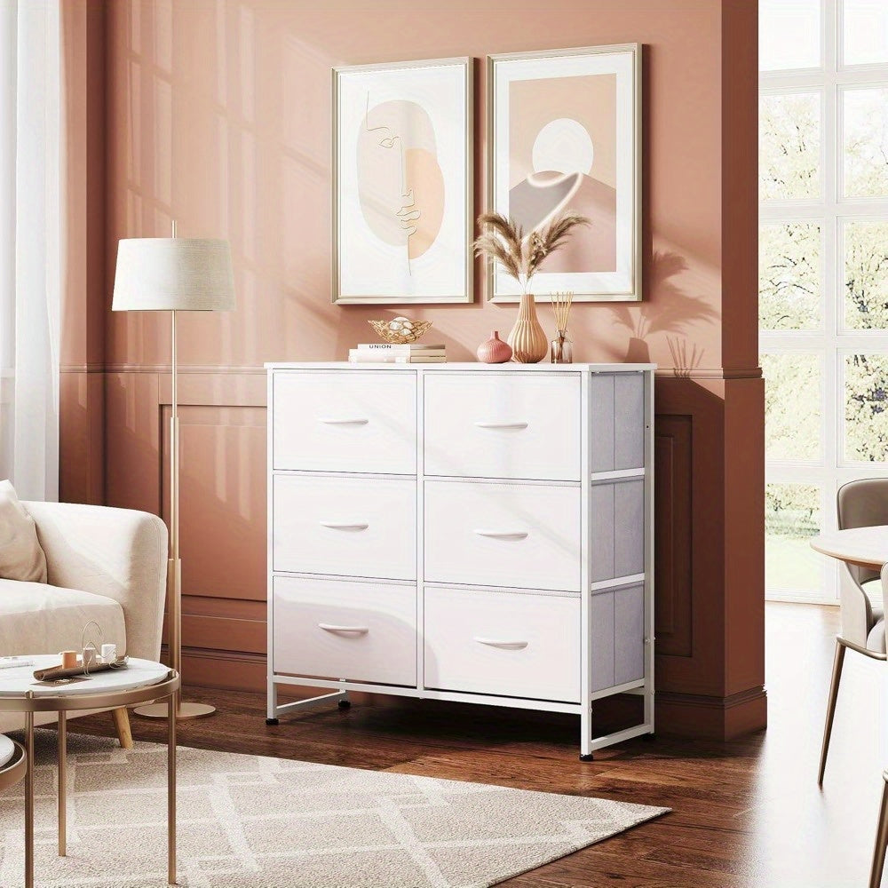 Fabric Dresser for Bedroom 6 Drawer Double Dresser Storage Tower with Fabric Bins Chest of Drawers for Closet Living