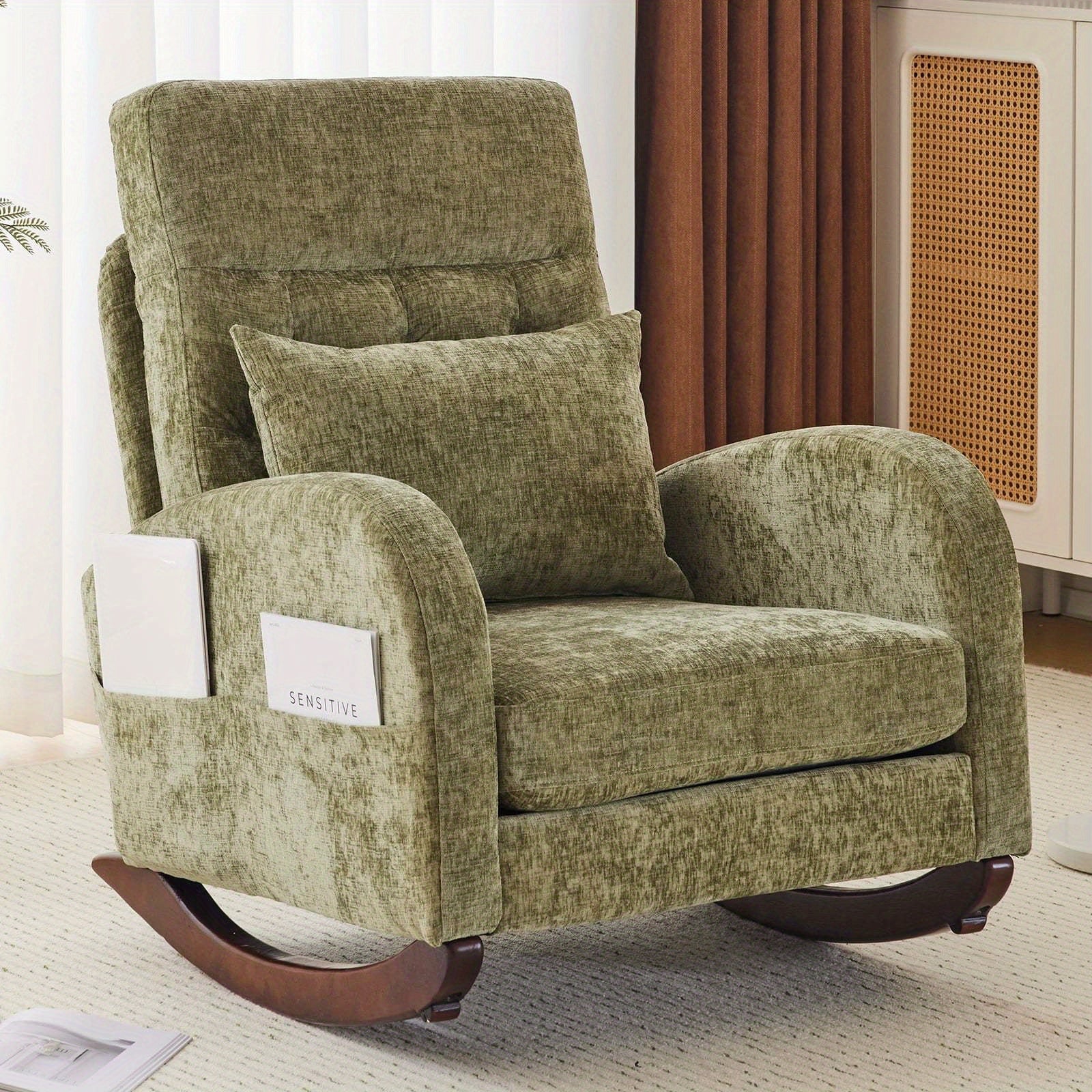 Glider Accent Chair Reading Chair Rocking Comfy Chenille Upholstered Single Sofa Rocker for Living Room, Nursery, Bedroom