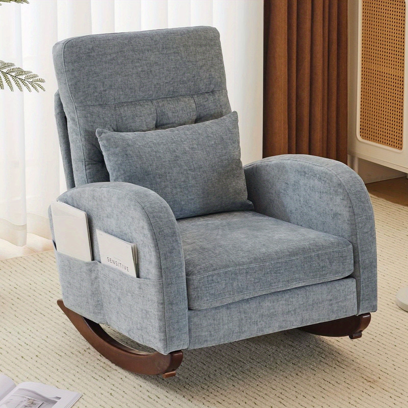 Glider Accent Chair Reading Chair Rocking Comfy Chenille Upholstered Single Sofa Rocker for Living Room, Nursery, Bedroom