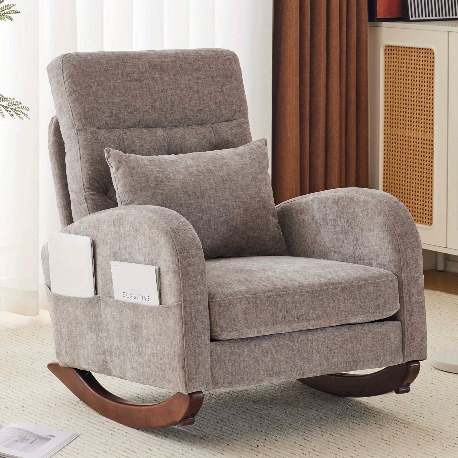 Glider Accent Chair Reading Chair Rocking Comfy Chenille Upholstered Single Sofa Rocker for Living Room, Nursery, Bedroom