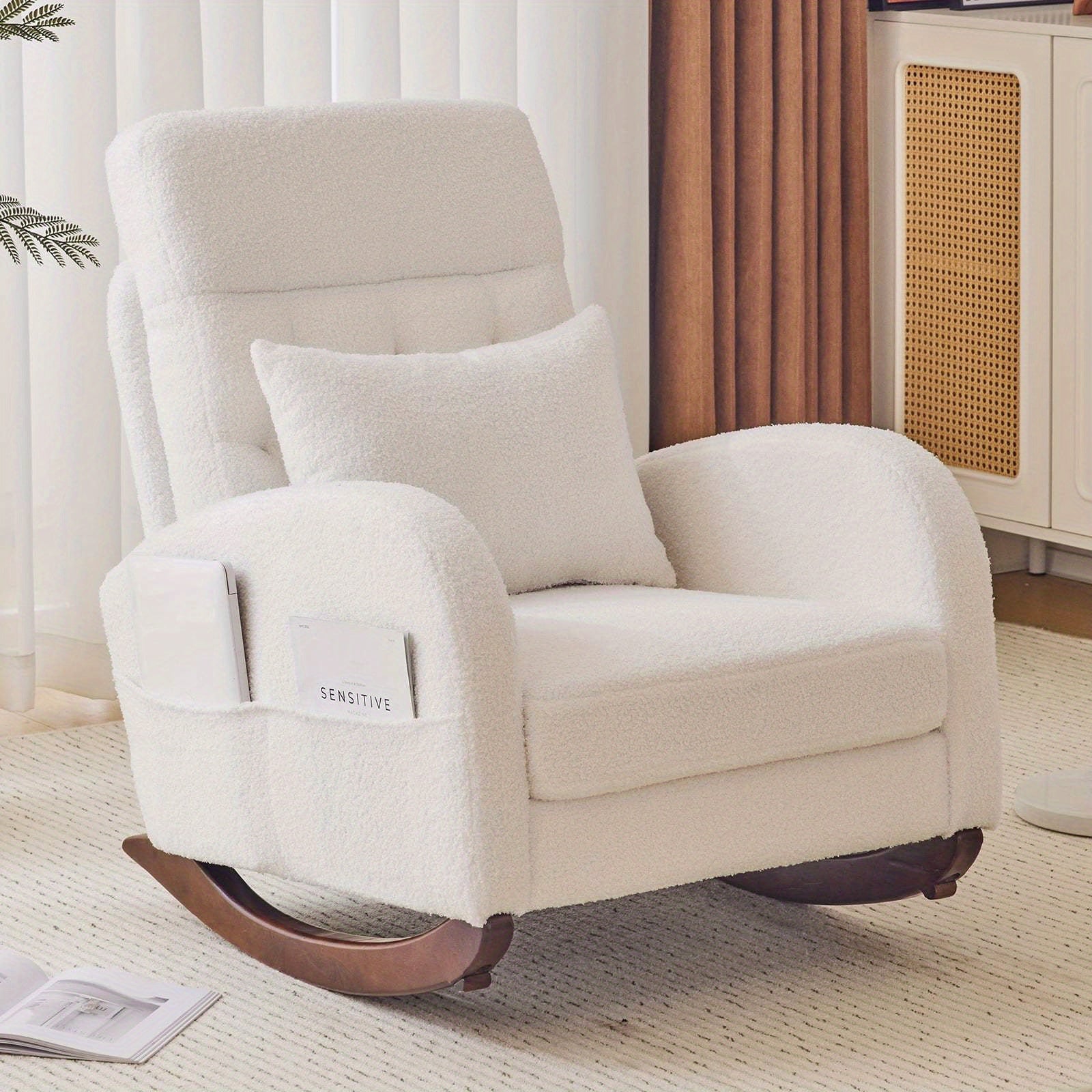 Glider Accent Chair Reading Chair Rocking Comfy Chenille Upholstered Single Sofa Rocker for Living Room, Nursery, Bedroom