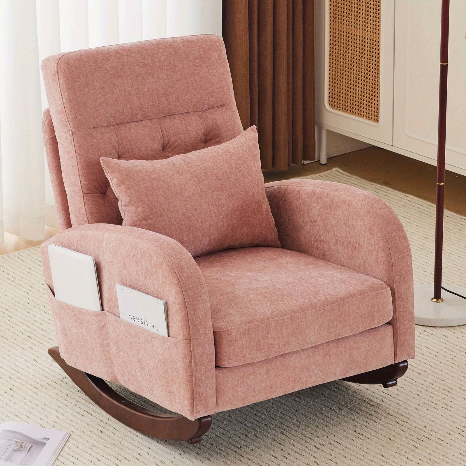 Glider Accent Chair Reading Chair Rocking Comfy Chenille Upholstered Single Sofa Rocker for Living Room, Nursery, Bedroom