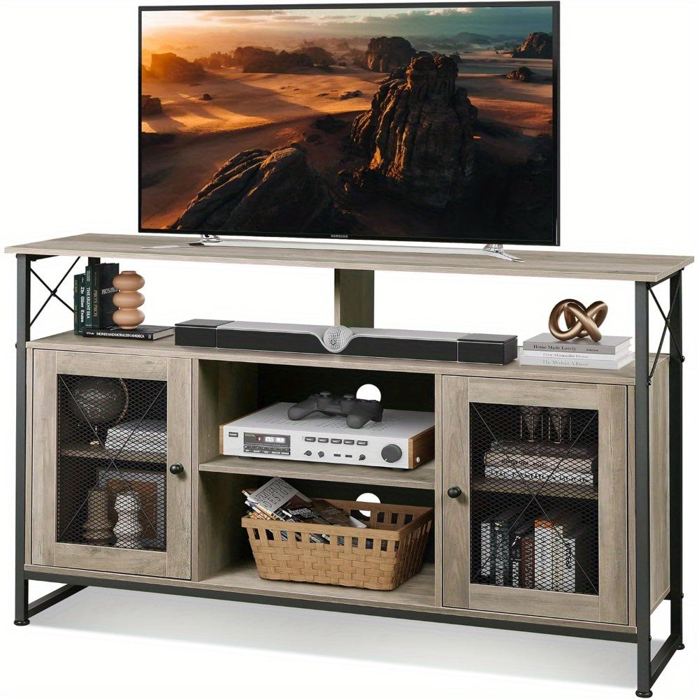 TV Stand 55 inch TV, Tall Entertainment Center with Storage, Farmhouse Industrial TV Console for Bedroom Living Room, Rustic Brown