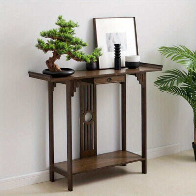 Chinese Style Vintage Console Table Sofa Side Accent Table Entryway Bottom Shelf