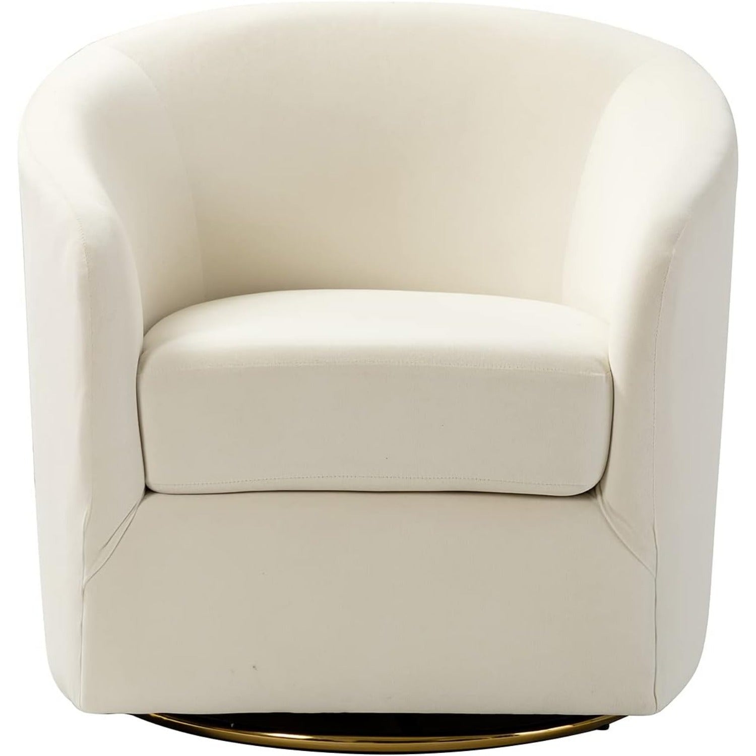 Swivel Accent Chair with Gold Metal Base, Contemporary Velvet Curved Swivel Barrel Chair, Upholstered Club Armchair, Leisure Single Sofa for Living Room, Nursery, Bedroom (Ivory)