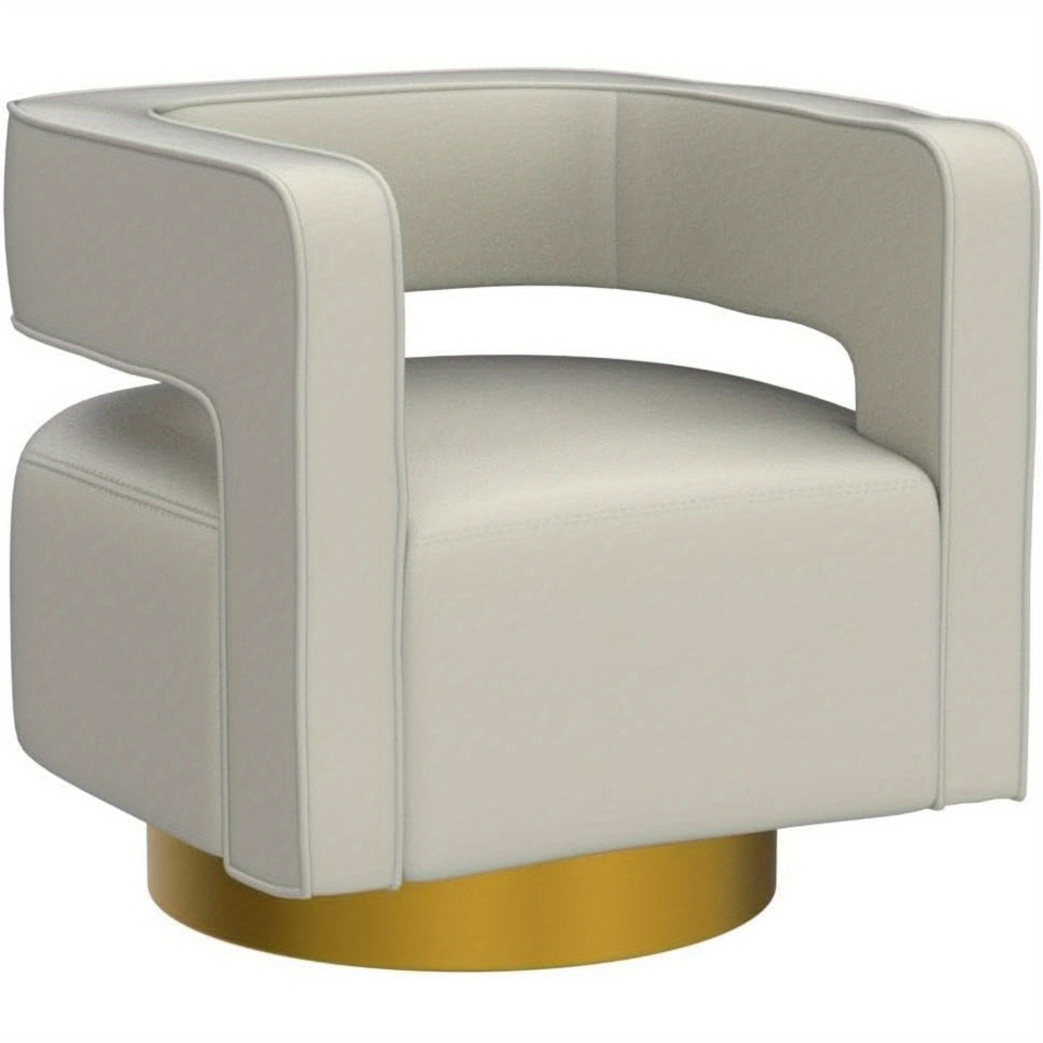 Swivel Accent Barrel Chair, Modern Velvet Armchair with 3D Curved Open Back & Swivel Gold Metal Base, Upholstered Club Chair for Living Room Bedroom Nursery, Ivory (No Assembly Required)