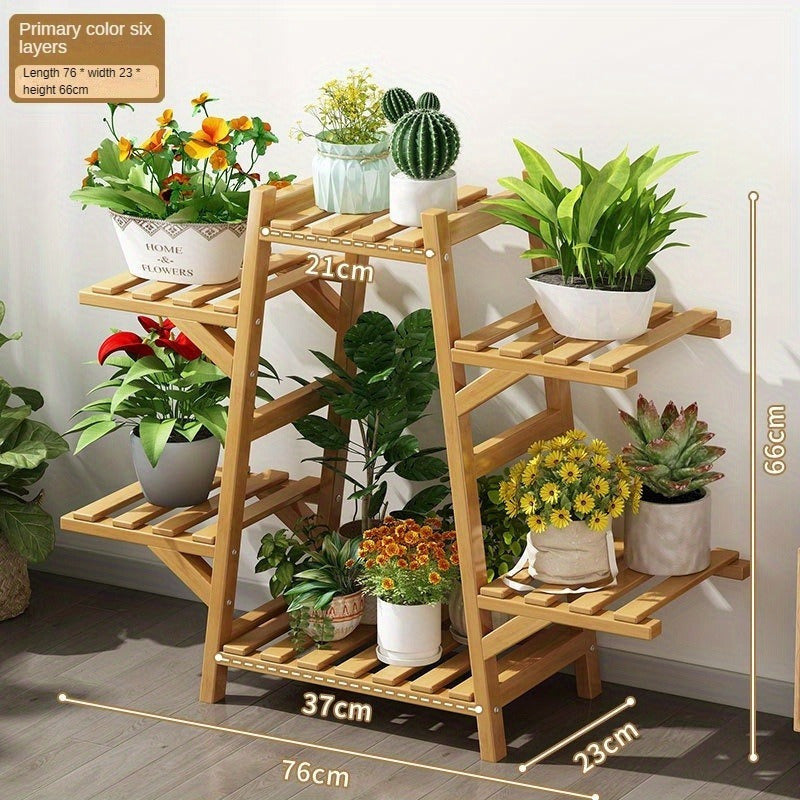 Spacious Bamboo Multi-Tier Plant Stand - 61" Tall, Waterproof & Adjustable, Ideal for Indoor/Outdoor Use, Enhances Home Storage & Saves Space, Perfect for Various Plant Types