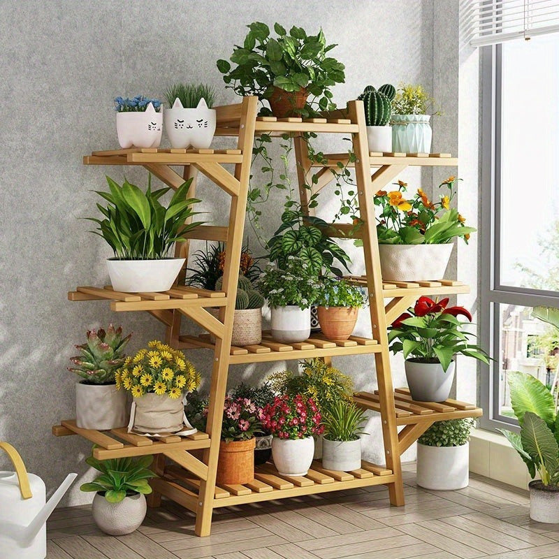 Spacious Bamboo Multi-Tier Plant Stand - 61" Tall, Waterproof & Adjustable, Ideal for Indoor/Outdoor Use, Enhances Home Storage & Saves Space, Perfect for Various Plant Types