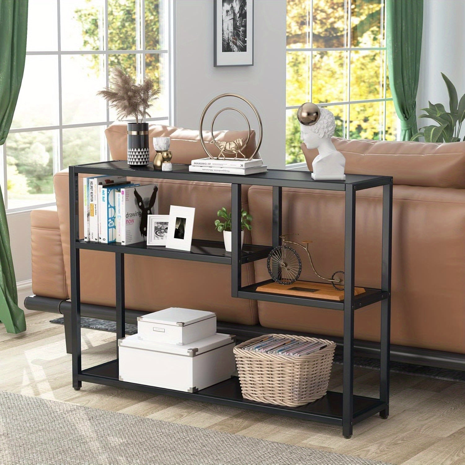 43" Black Console Table - Small Entryway Table with Storage, Vintage Living Room Hallway Foyer TV Stand