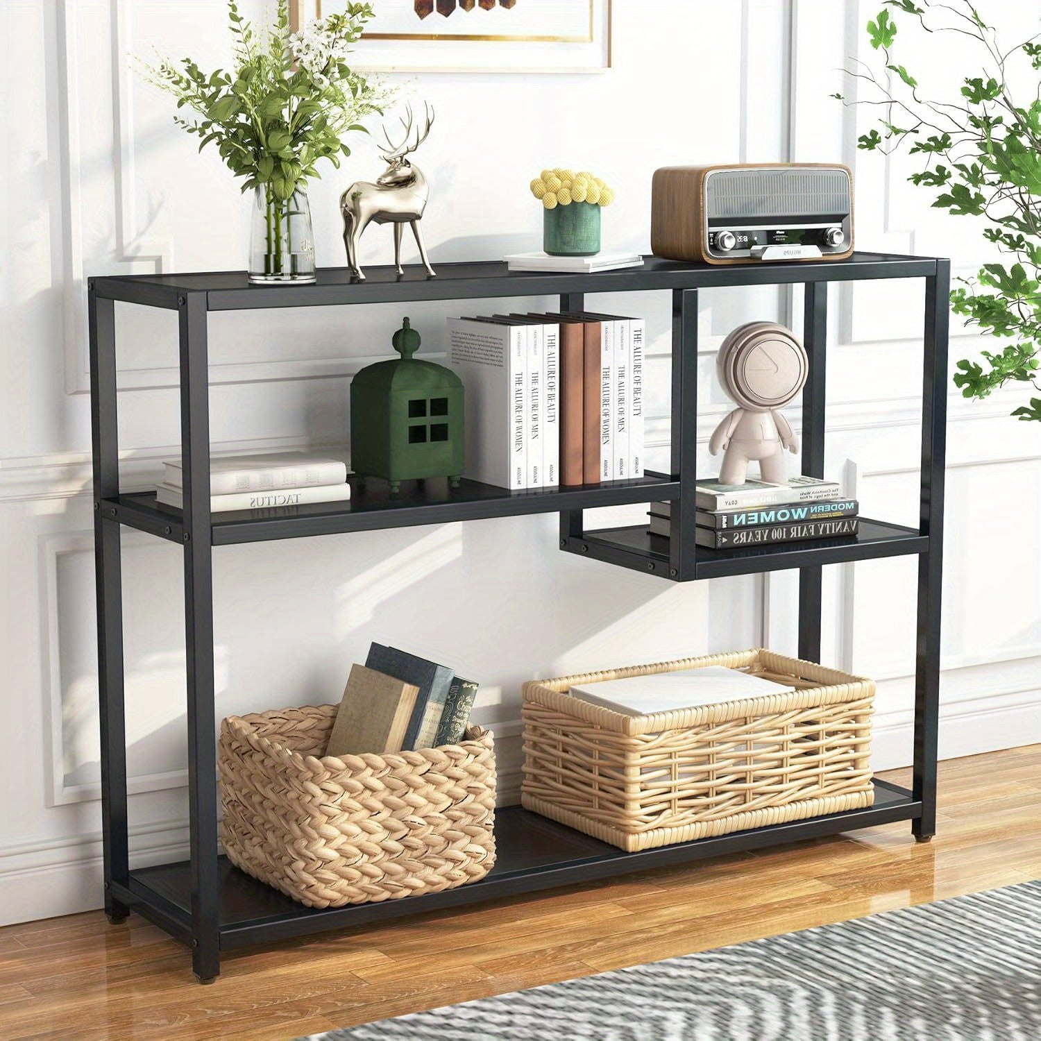 43" Black Console Table - Small Entryway Table with Storage, Vintage Living Room Hallway Foyer TV Stand