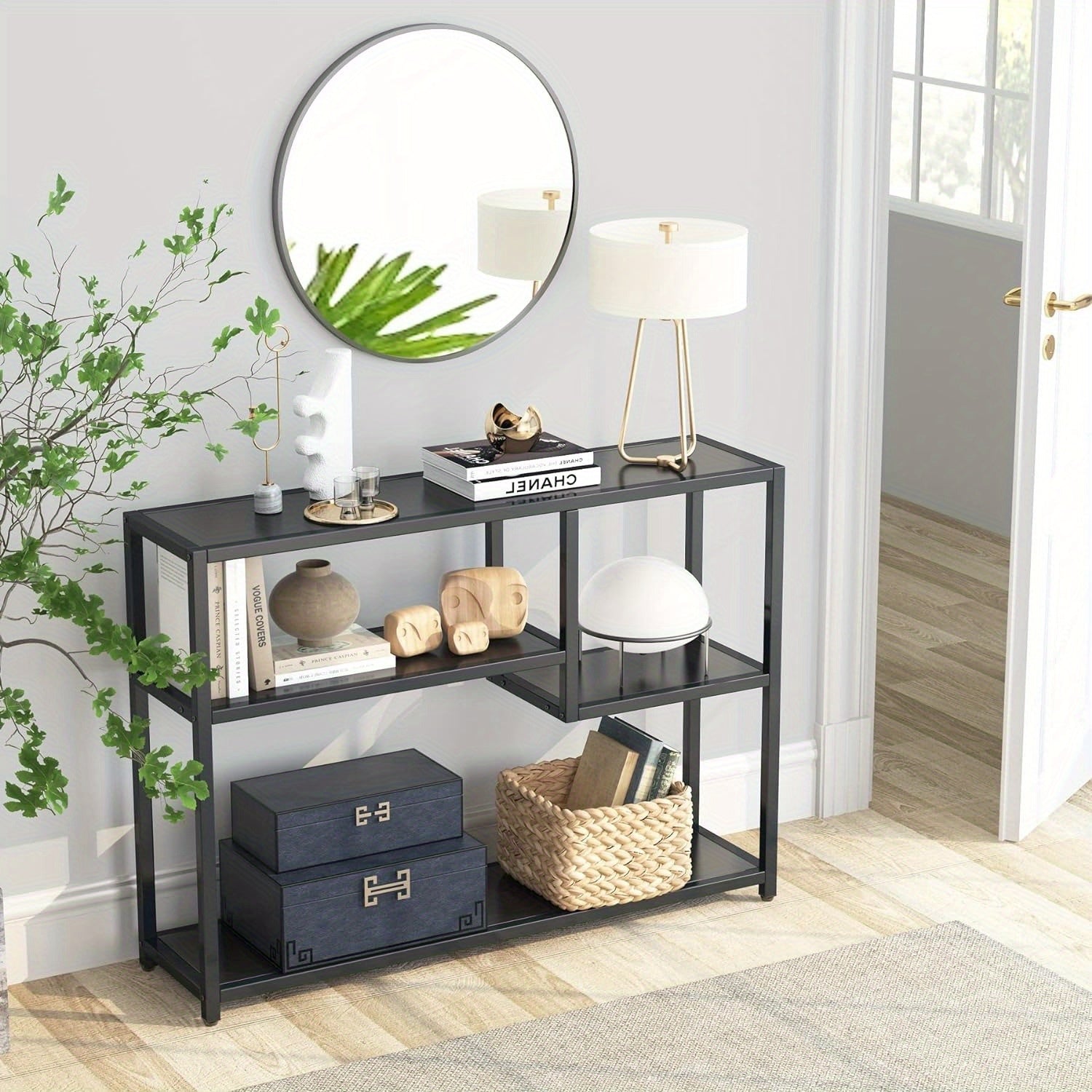 43" Black Console Table - Small Entryway Table with Storage, Vintage Living Room Hallway Foyer TV Stand