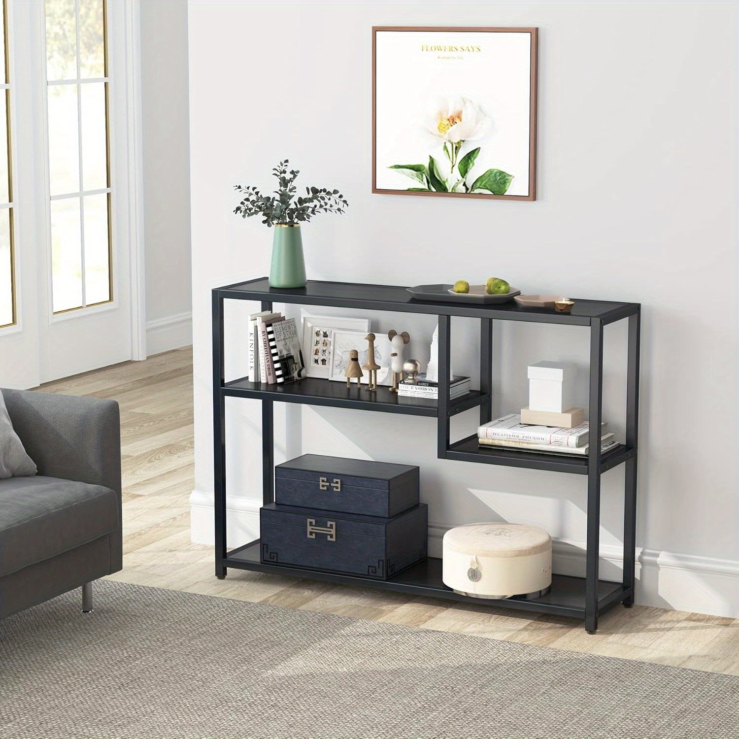 43" Black Console Table - Small Entryway Table with Storage, Vintage Living Room Hallway Foyer TV Stand