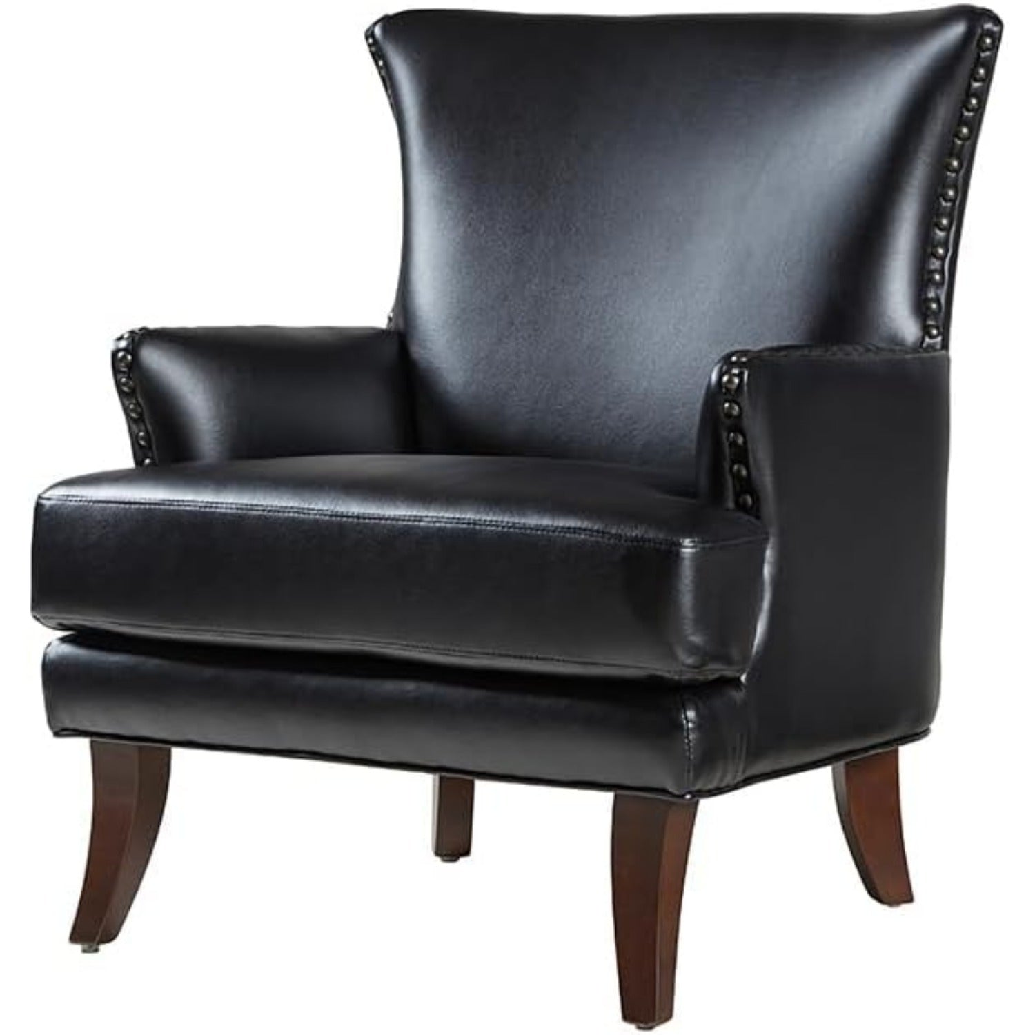 Faux Leather Accent Chair with Arms for Living Room, Modern Leather Single Sofa Armchair with Nailhead Trim, Vegan Leather Wingback Accent Chair Lounge Sofa Chair, Black