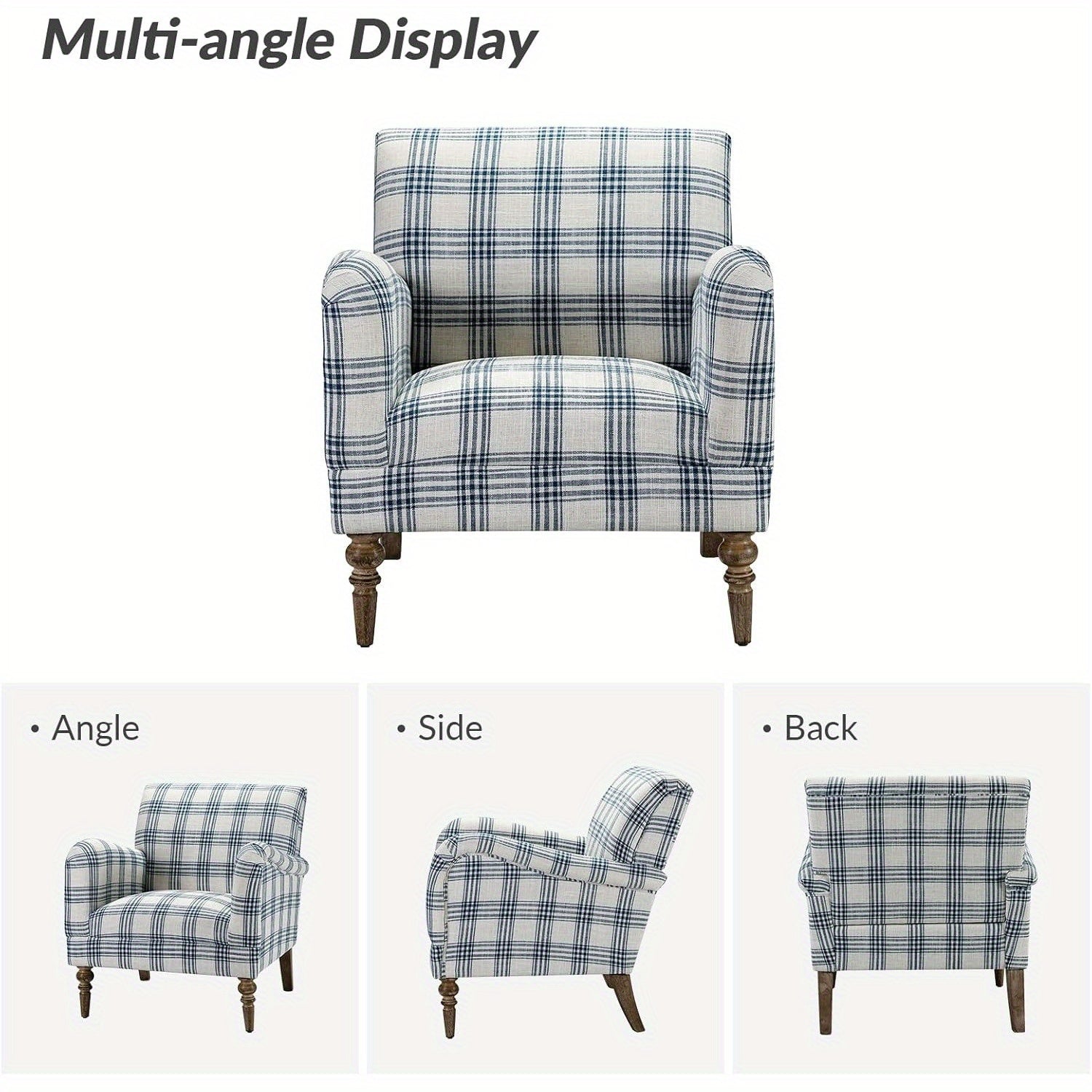 1pc Ergonomic Wingback Accent Chair with Arms - Modern Plaid Pattern Upholstered Armchair, Hardwood Legs, Polyurethane & Cork Material, Polyester Filled, for Living Room & Bedroom - Carpet Surface Recommended, Wip