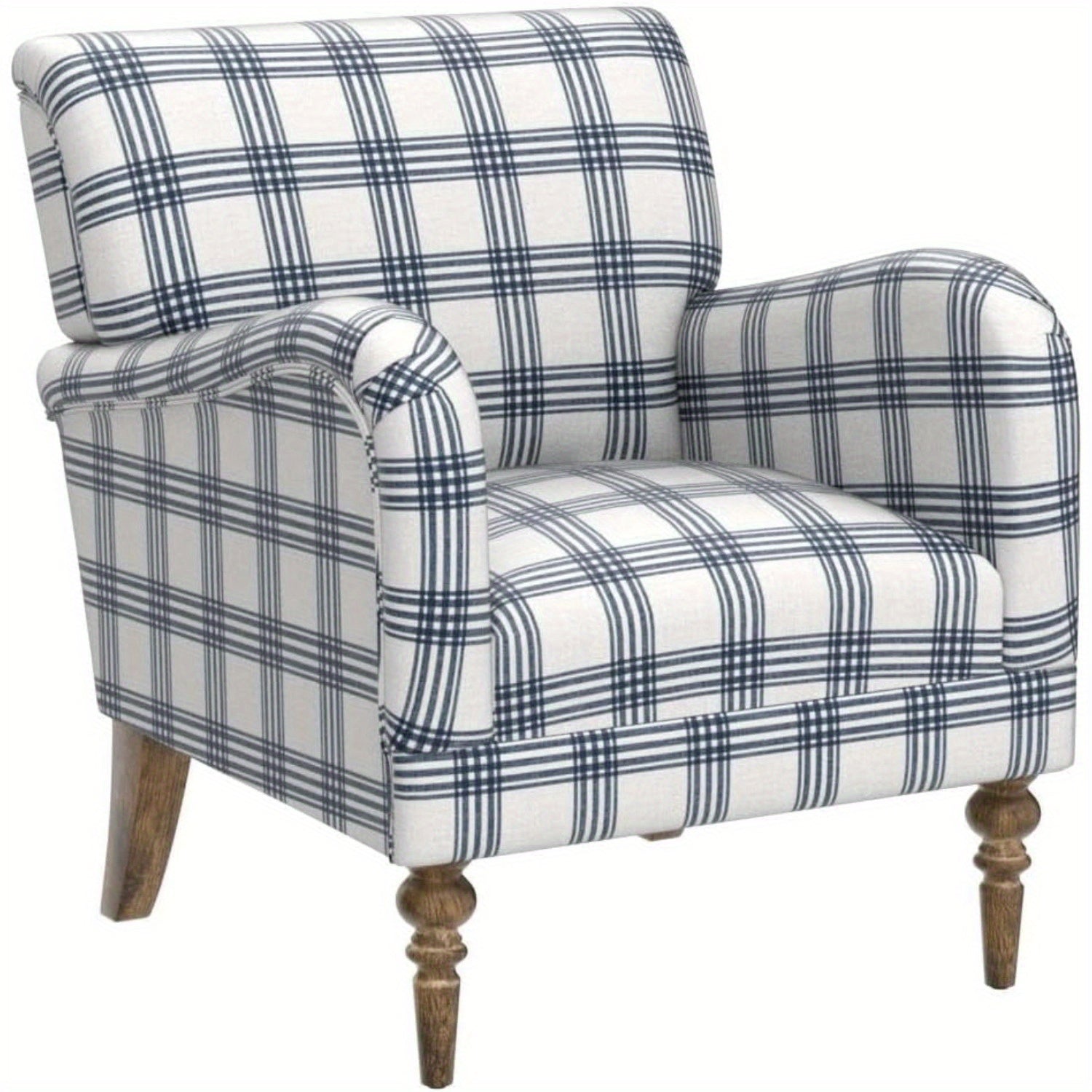 1pc Ergonomic Wingback Accent Chair with Arms - Modern Plaid Pattern Upholstered Armchair, Hardwood Legs, Polyurethane & Cork Material, Polyester Filled, for Living Room & Bedroom - Carpet Surface Recommended, Wip