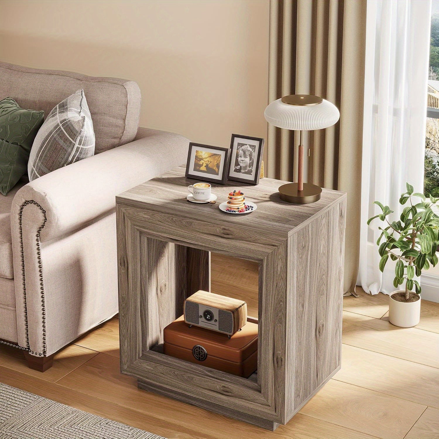 Charming 24" Farmhouse End Table with Storage - Rustic Dark Wood Finish, 2-Tier Side Table for Living Room or Bedroom, Space-Saving Design with Ample Top Surface & Under-Table Shelf for Books and Decor, Compact Side Table|Rus