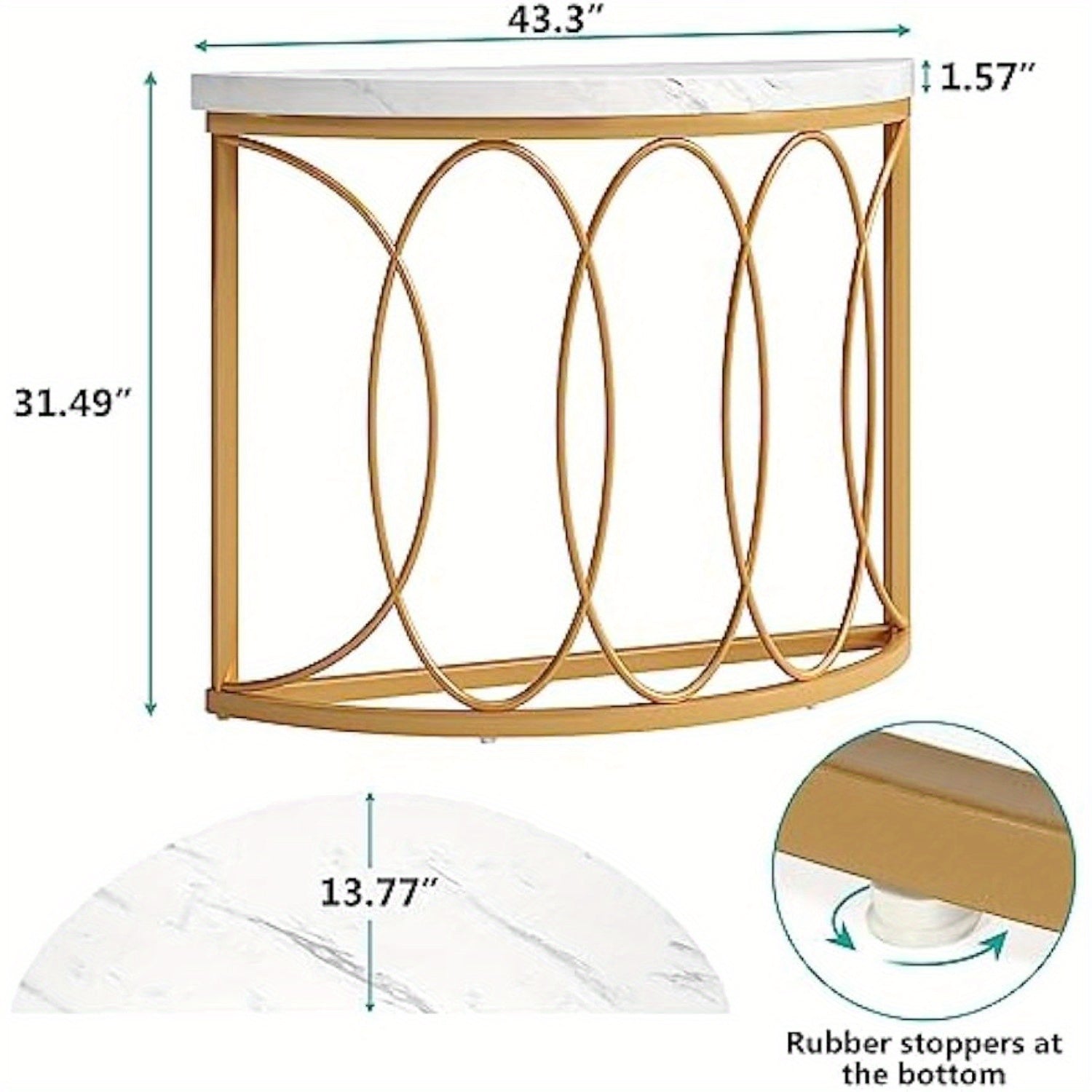 Gold Console Table, 43 Inch Modern Faux Marble Entryway Table, Narrow Semi Circle Sofa Accent Table with Geometric Metal Frame for Living Room, Hallway, Christmas Renewal