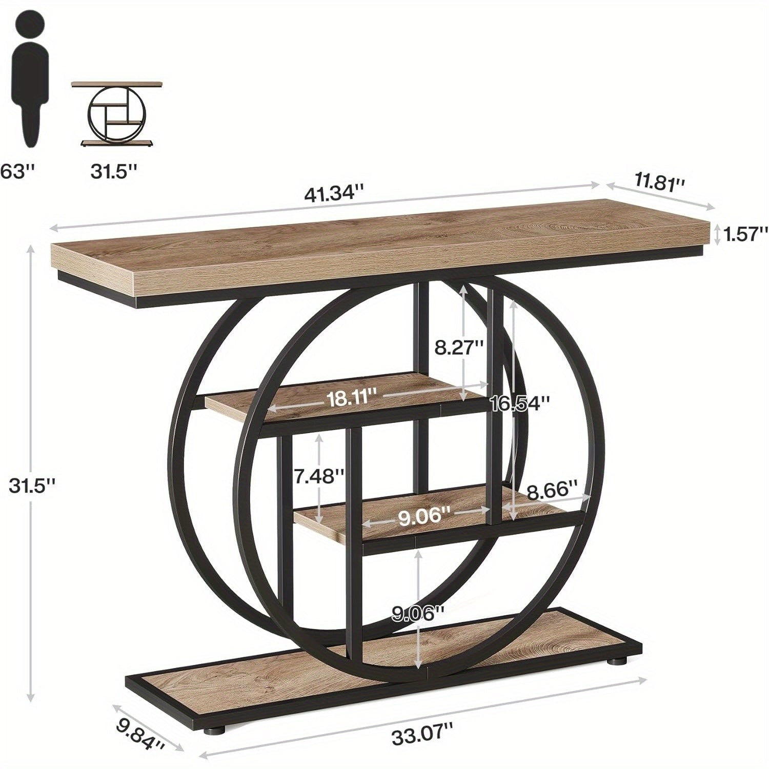 41.3" Console Table, Modern 4-Tier Sofa Table Entryway Table with Circle Base, Narrow Wood Accent Tables with Storage Shelves for Living Room, Hallway, Foyer, Christmas Renewal