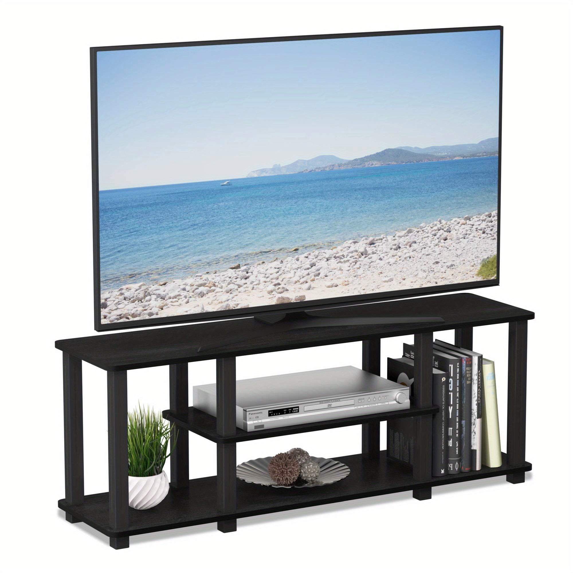 20 Pounds Turn-N-Tube No Tools 3D 3-Tier Entertainment TV Stand up to 50 inch TV, Square Tubes, Americano/ Black