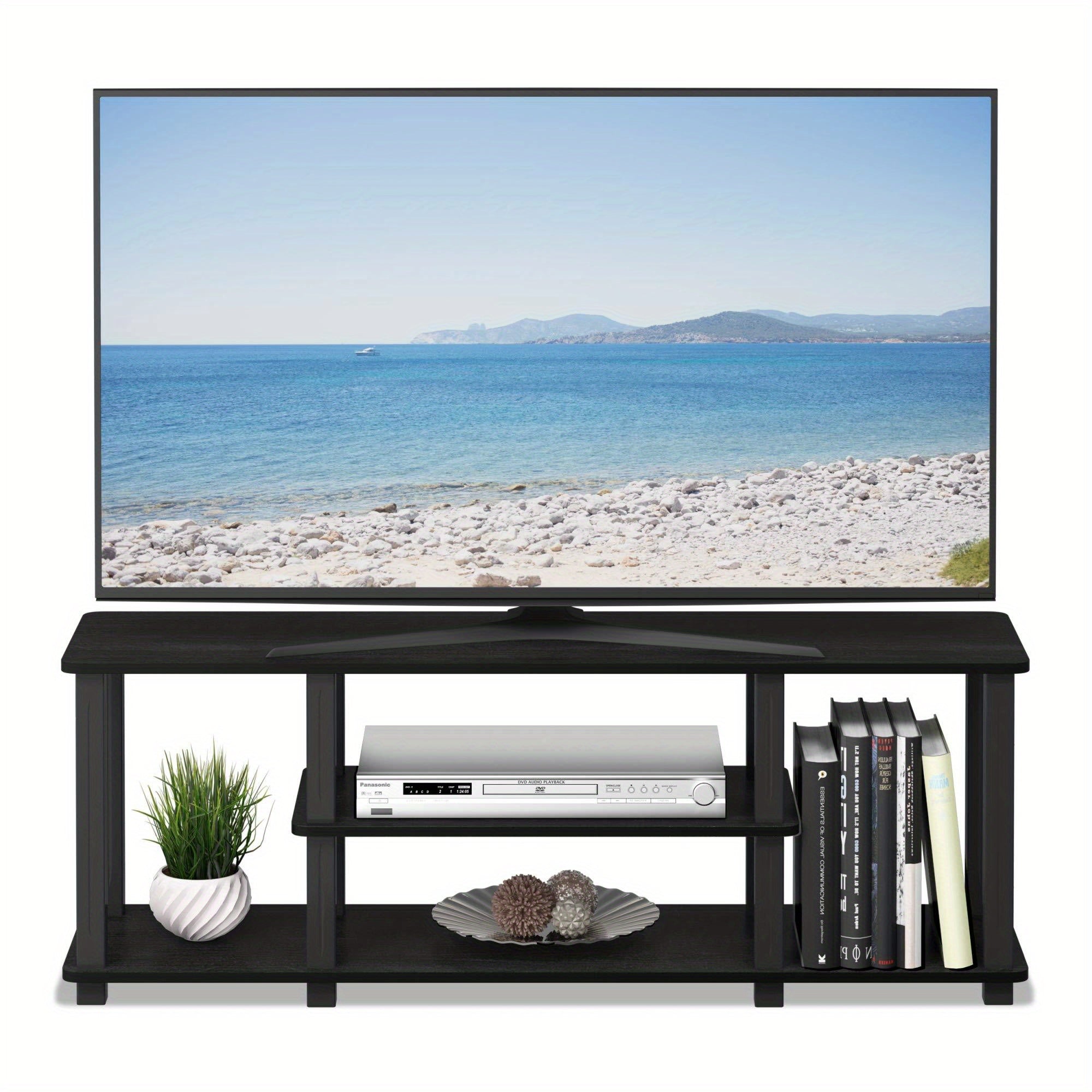 20 Pounds Turn-N-Tube No Tools 3D 3-Tier Entertainment TV Stand up to 50 inch TV, Square Tubes, Americano/ Black