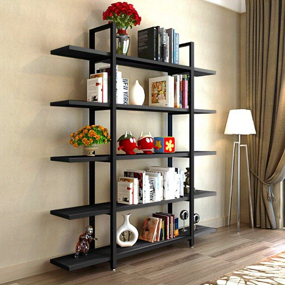5-Tier Bookshelf Vintage Modern Style Bookcase 70 ‘’ H x 12’’ W x 47’’L Christmas Renewal - Black - Bookshelf Westberry