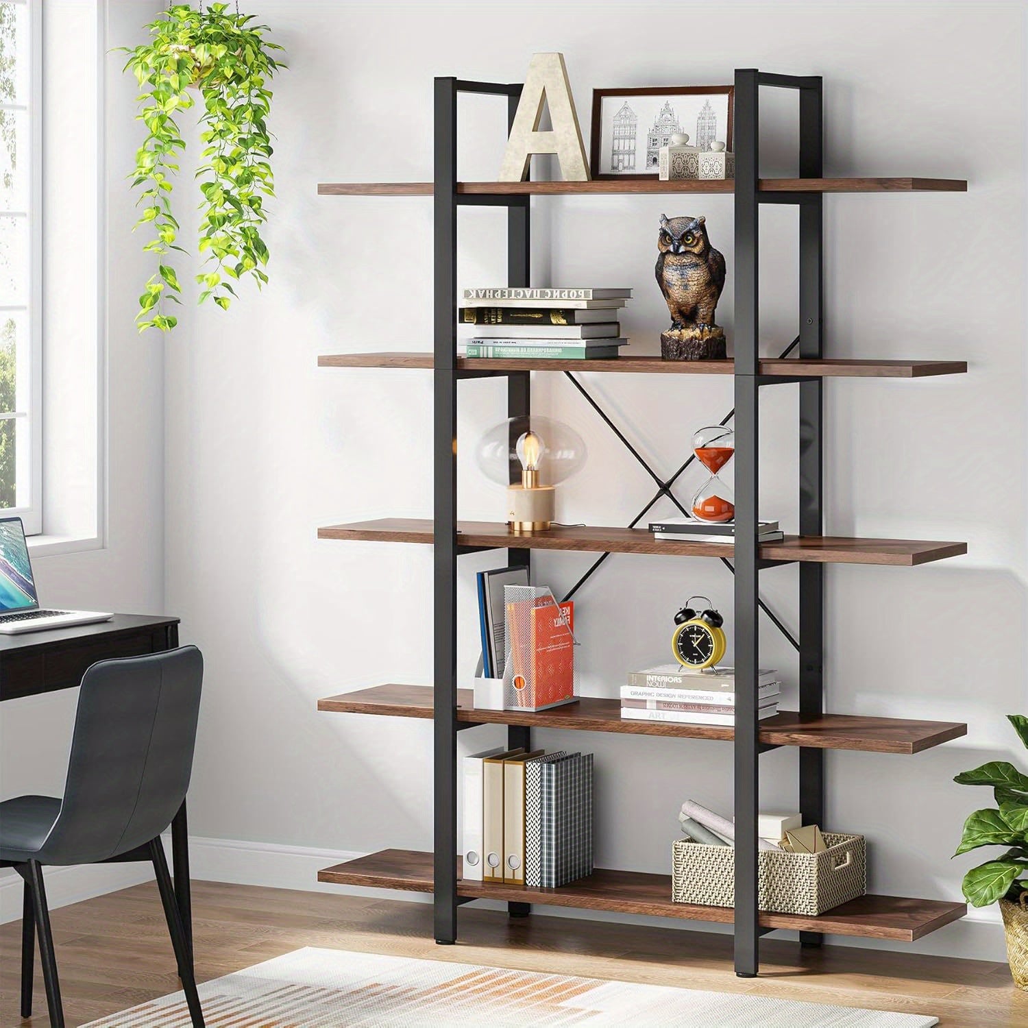 5-Tier Bookshelf Vintage Modern Style Bookcase 70 ‘’ H x 12’’ W x 47’’L Christmas Renewal - Bookshelf Westberry