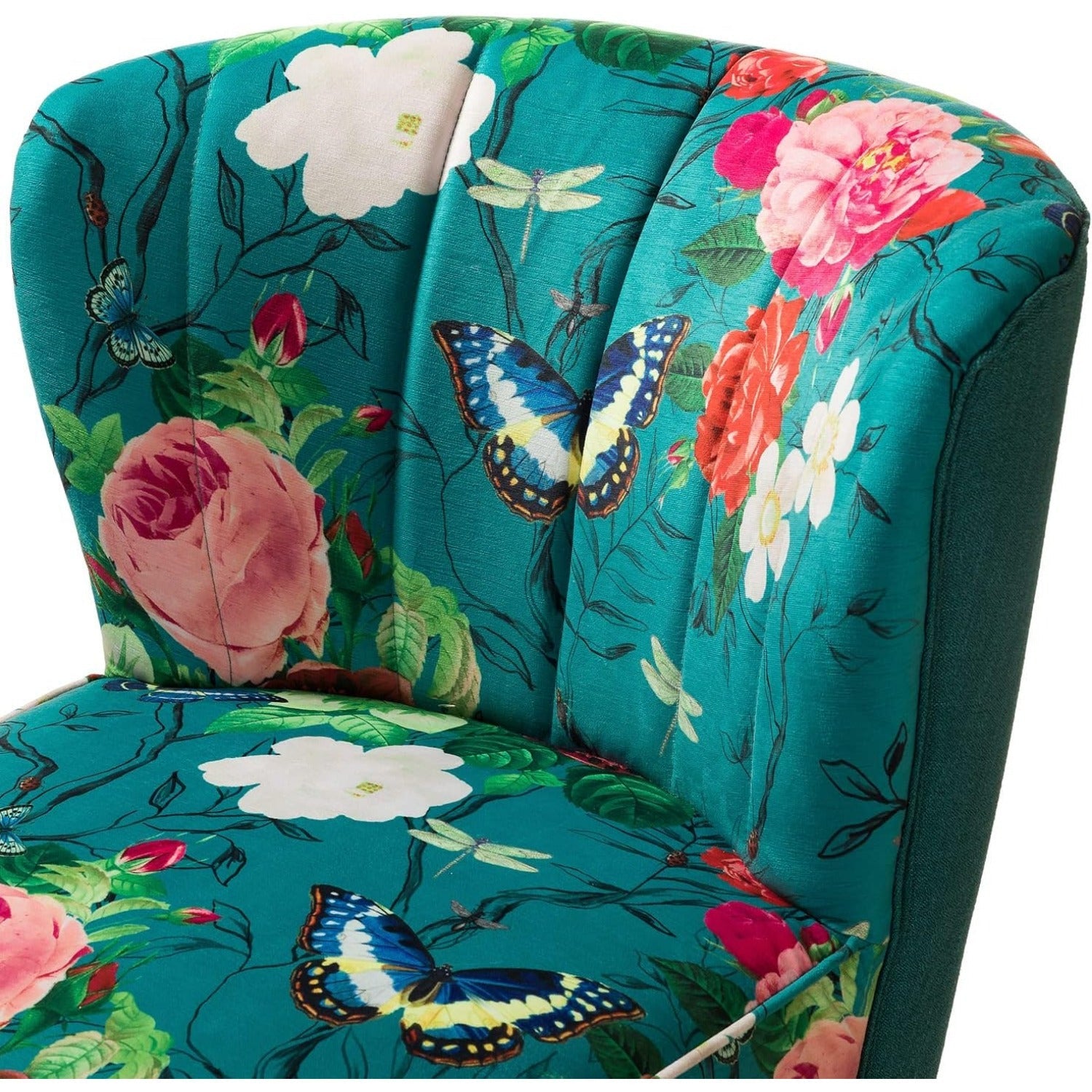 Accent Chair with Golden Metal Legs, Comfy Tufted Wingback Living Room Chair Floral Fabric Small Armless Side Chair, Upholstered Slipper Chair for Bedroom, Reading Room (Flower Print)